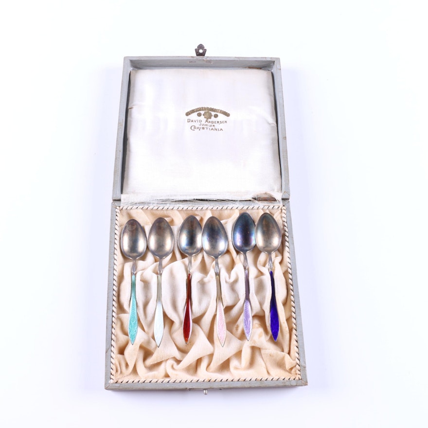 Set of David Andersen Enameled Sterling Silver Spoons