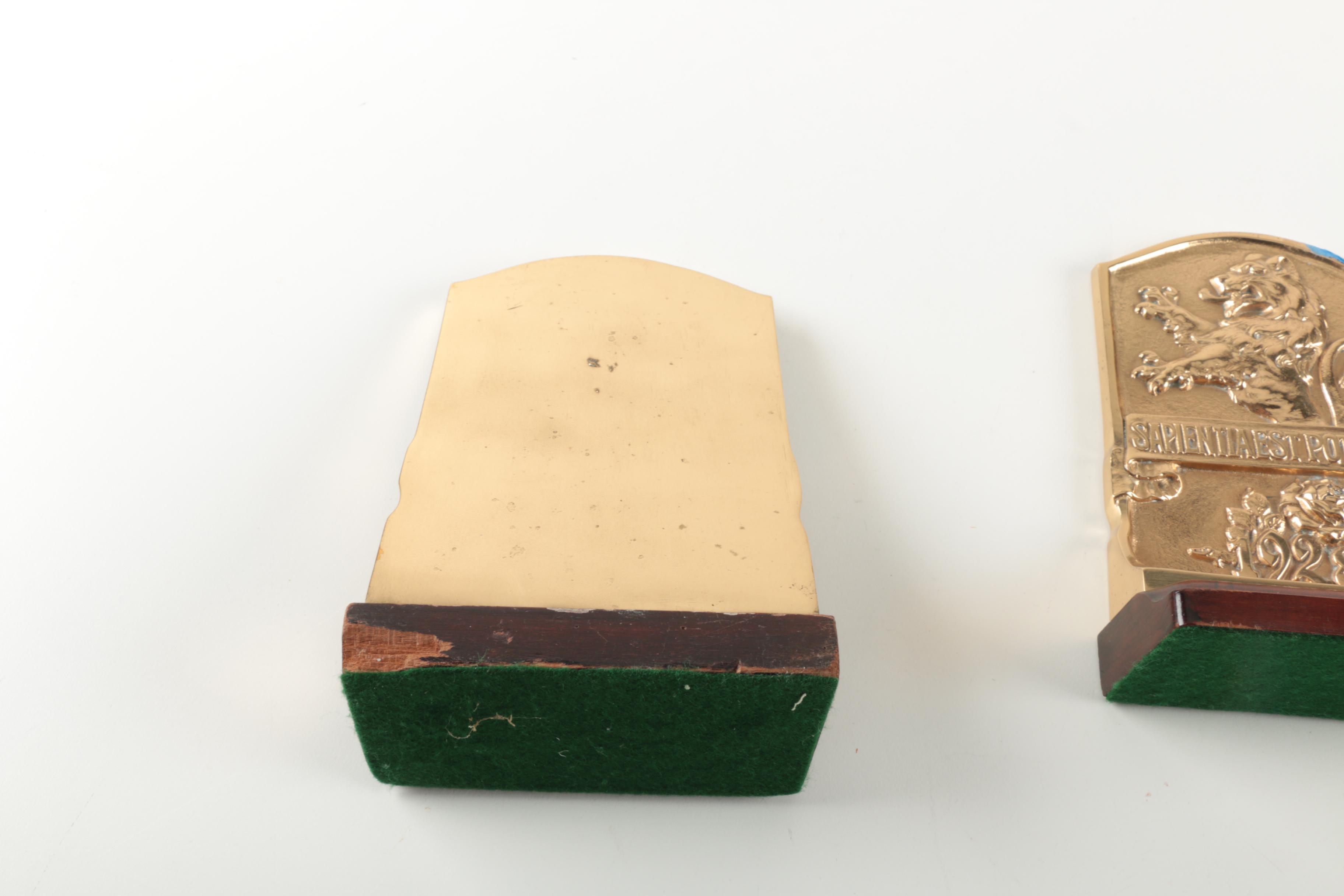 Brass and Wood  Lion and Rose Bookends