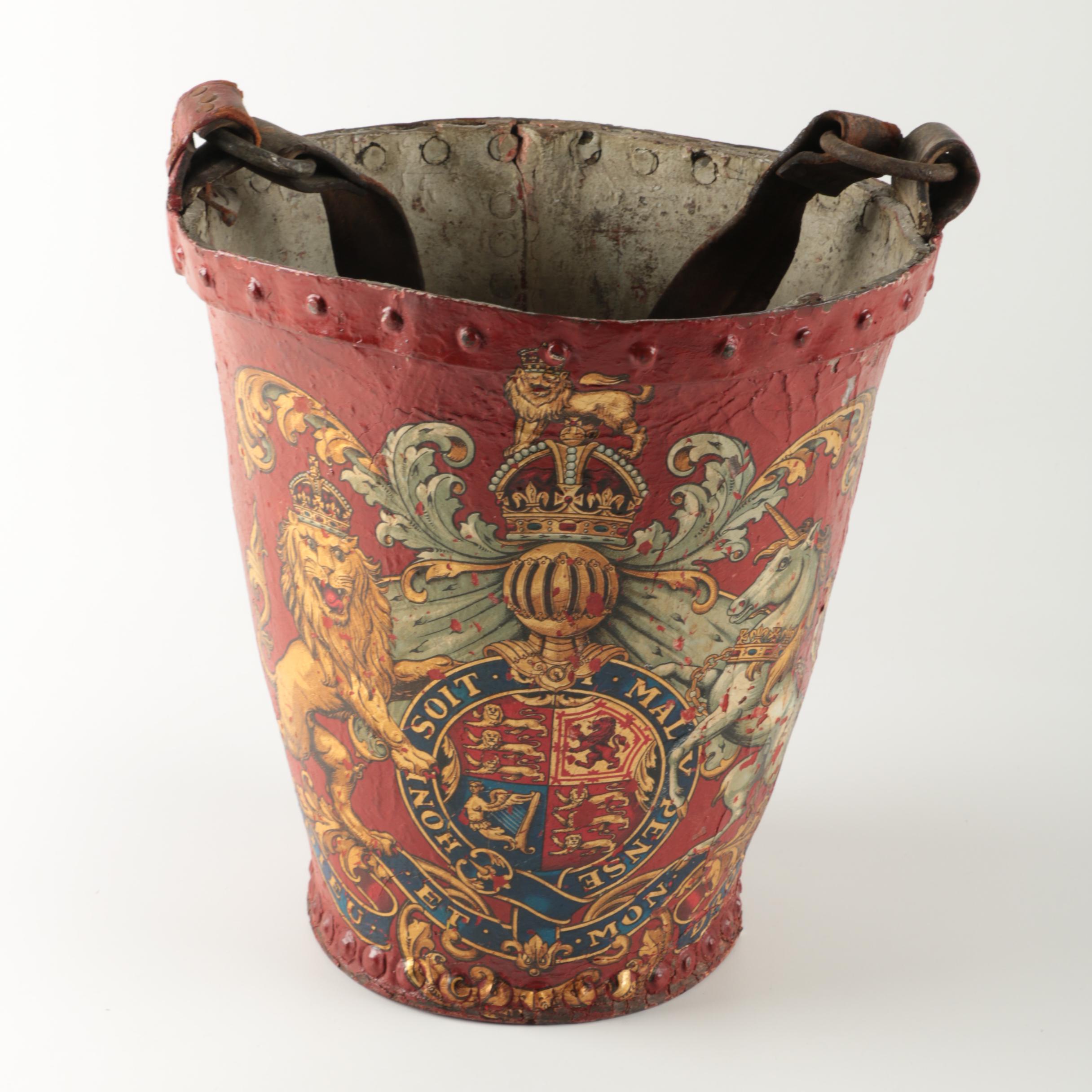 Antique English Red Metal Fire Bucket