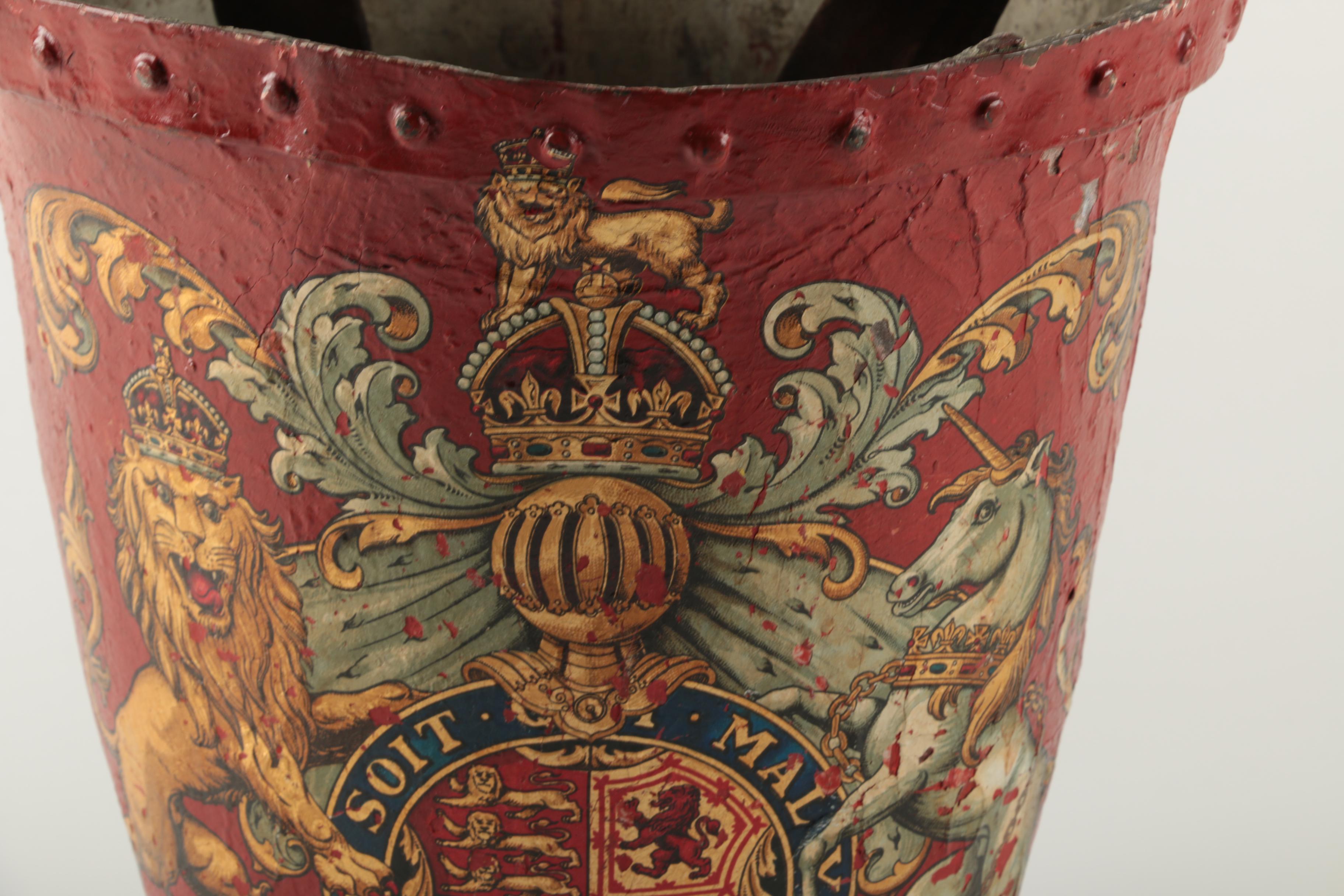 Antique English Red Metal Fire Bucket
