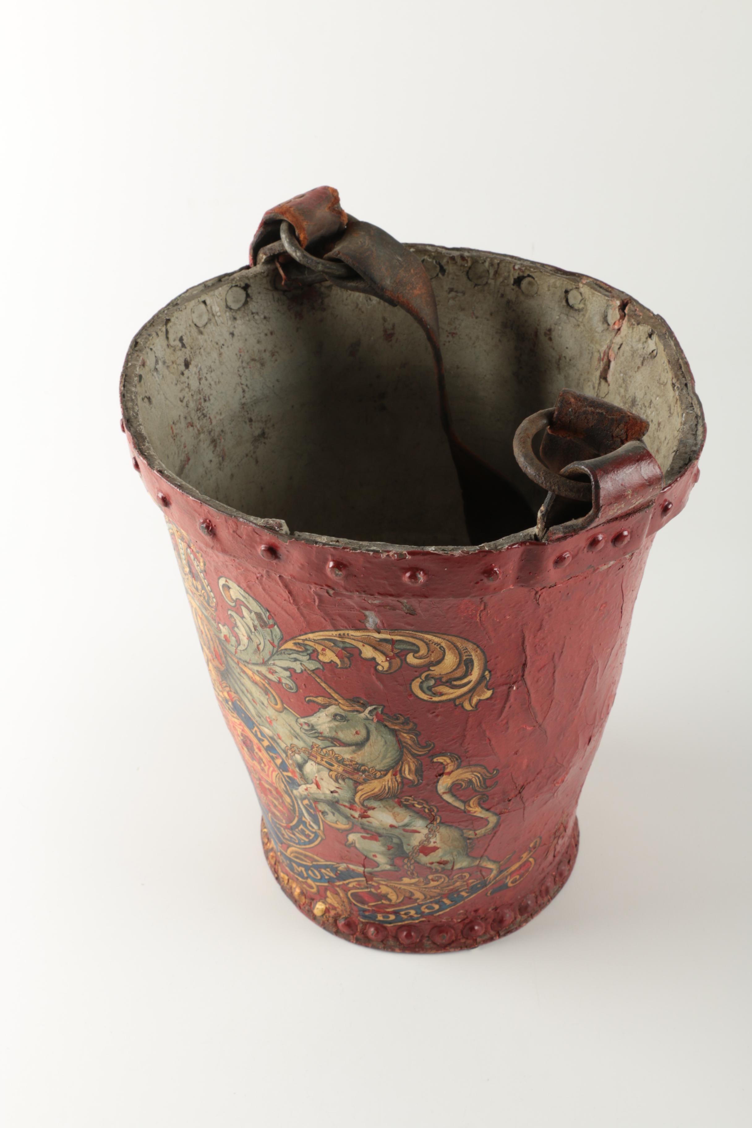 Antique English Red Metal Fire Bucket
