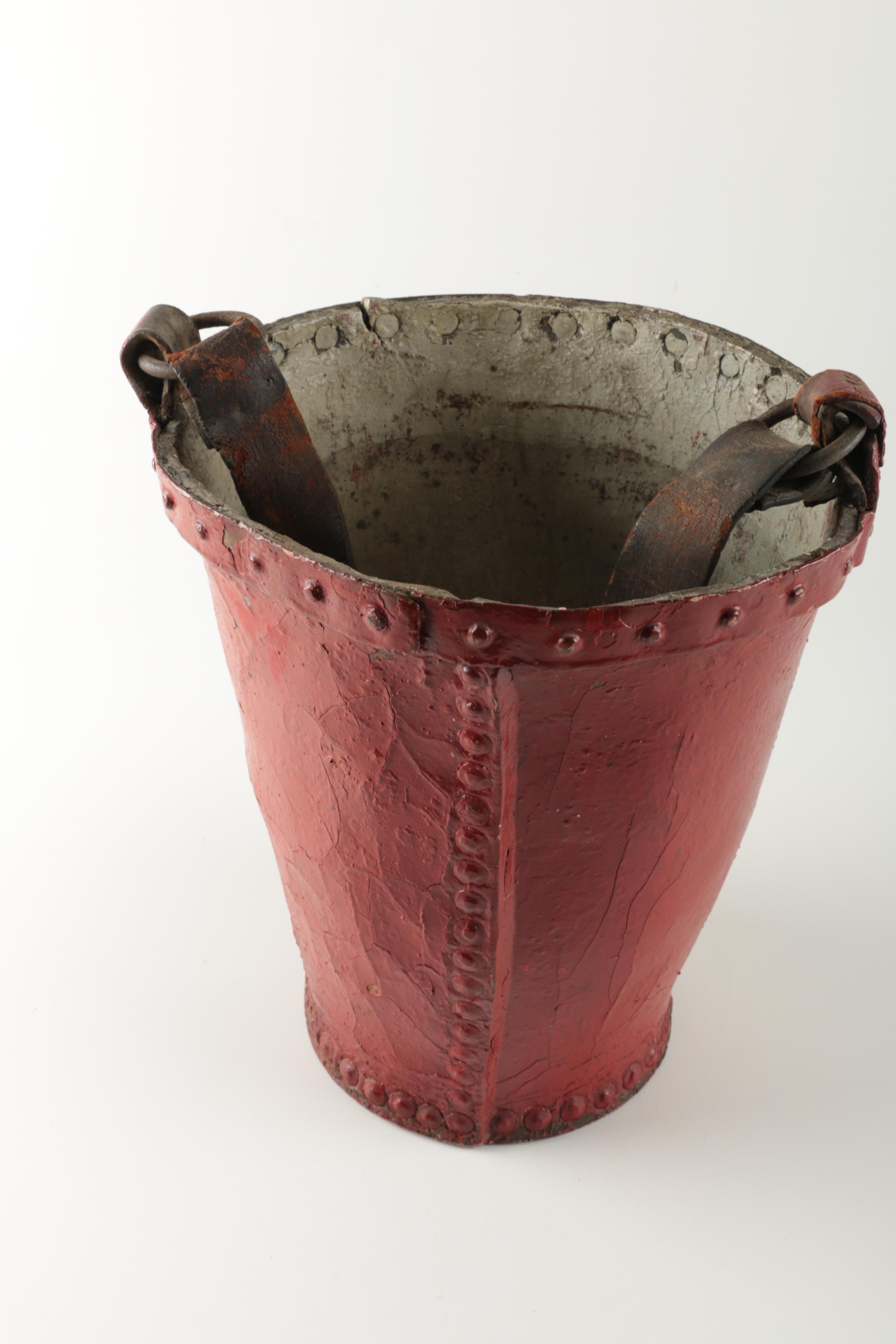 Antique English Red Metal Fire Bucket