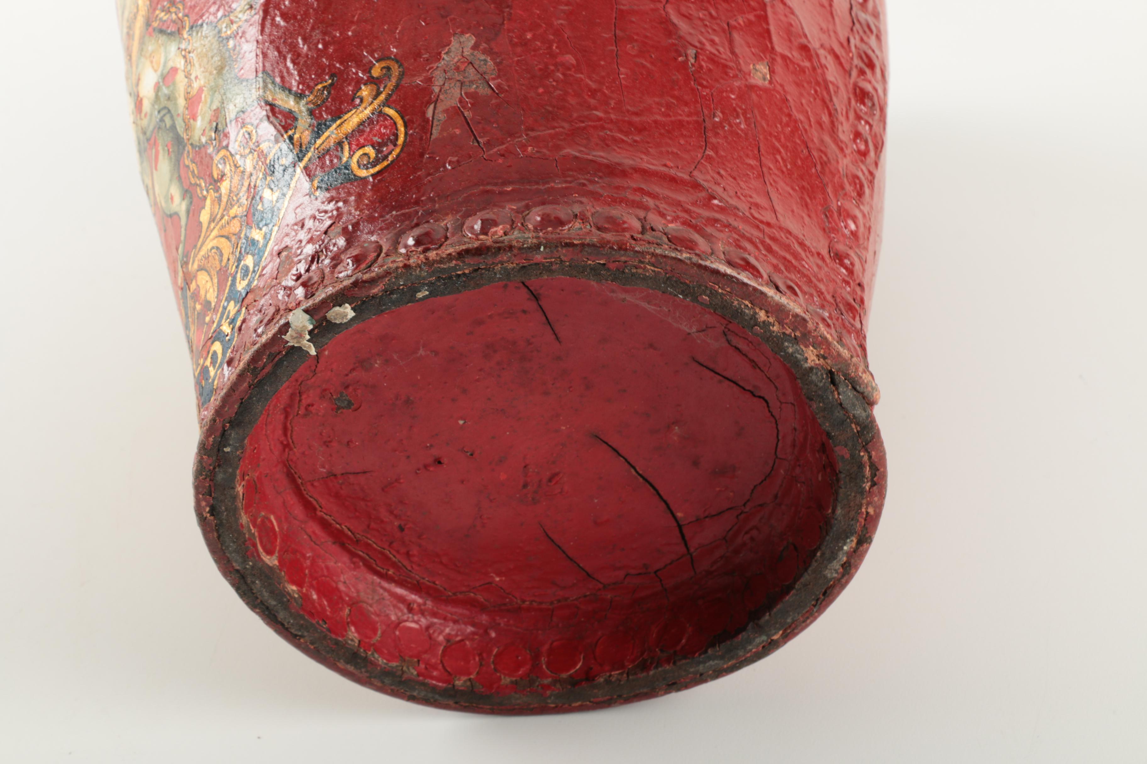 Antique English Red Metal Fire Bucket