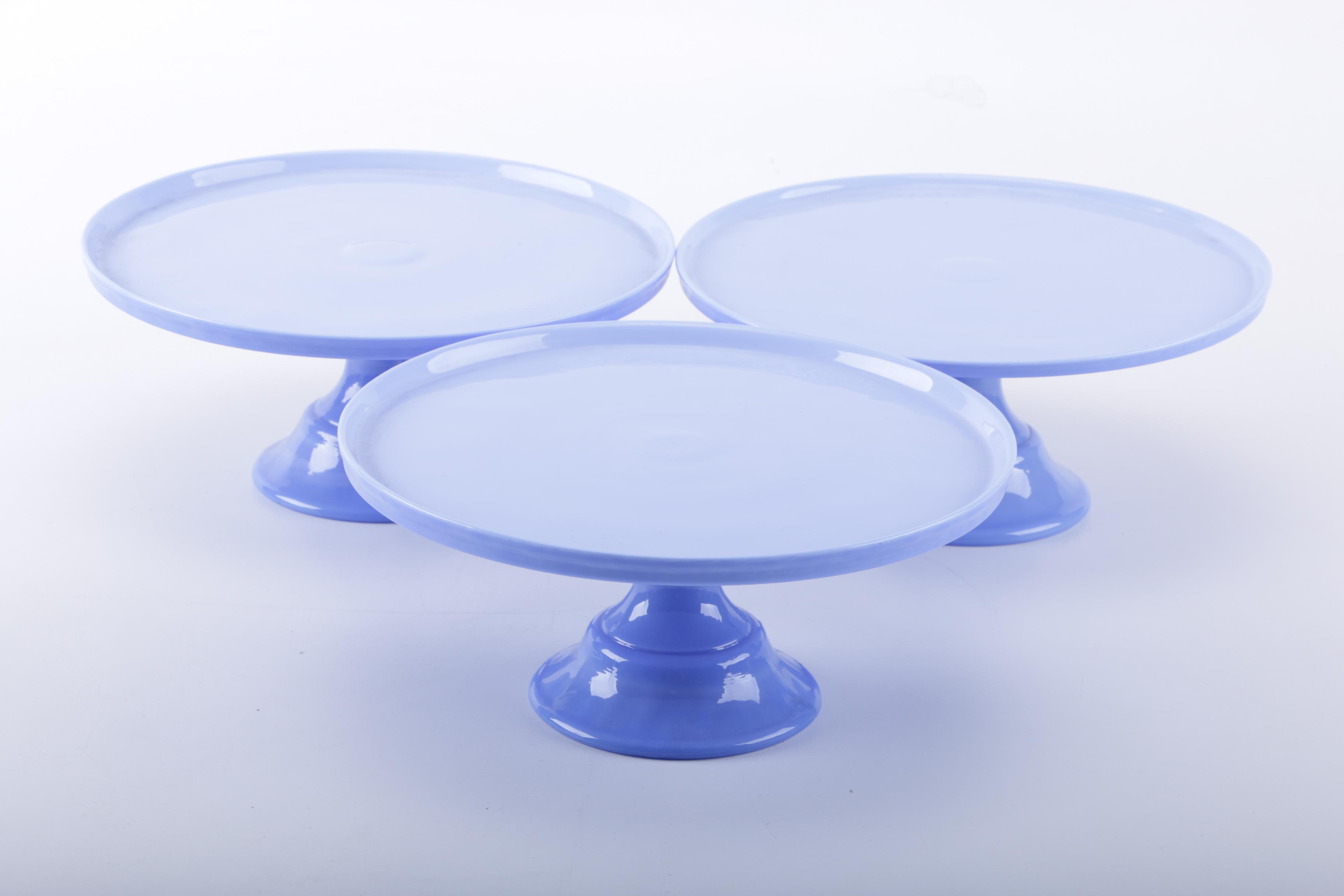 Colored Blue Milk Glass Cake Stands
