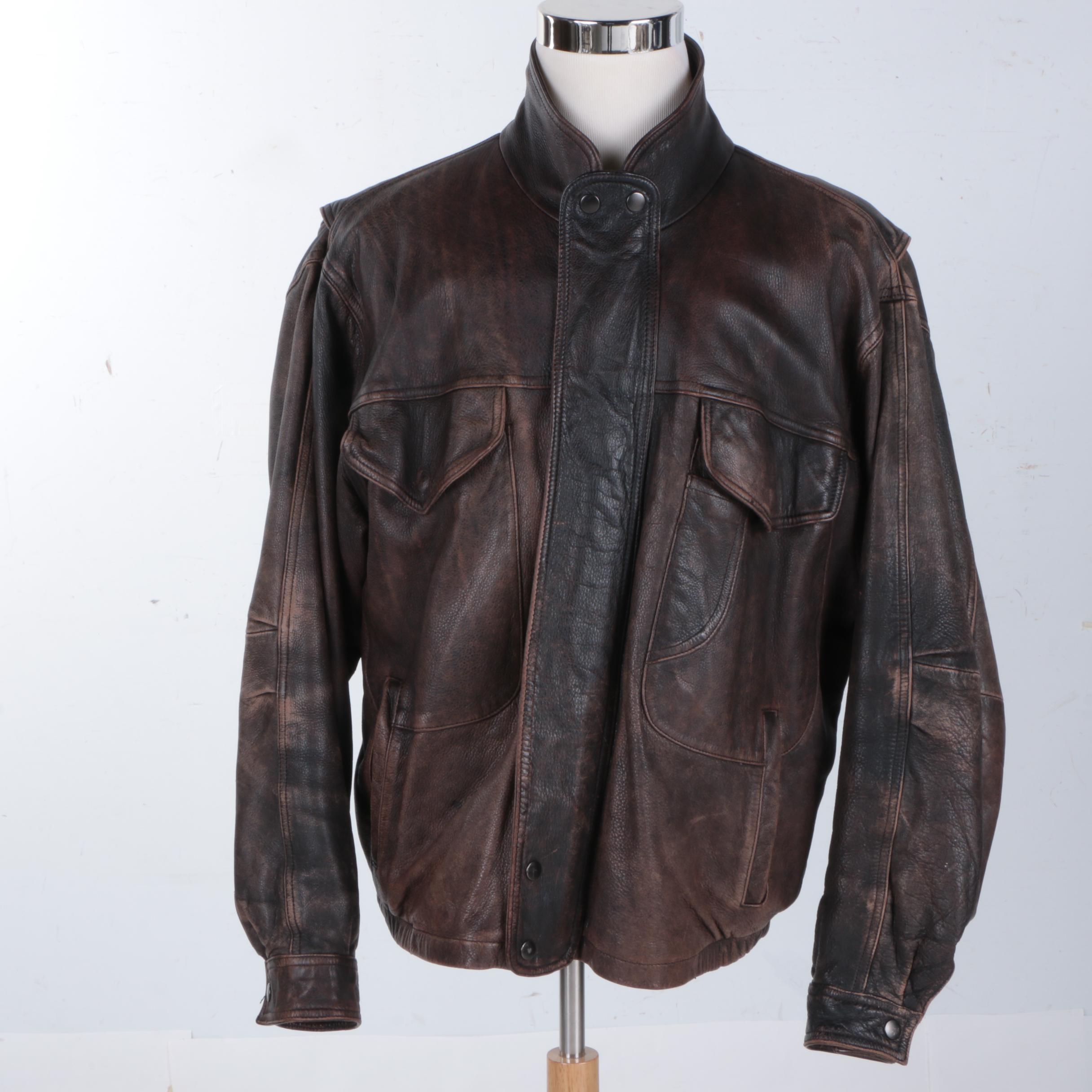 Brown Distressed Leather Jacket