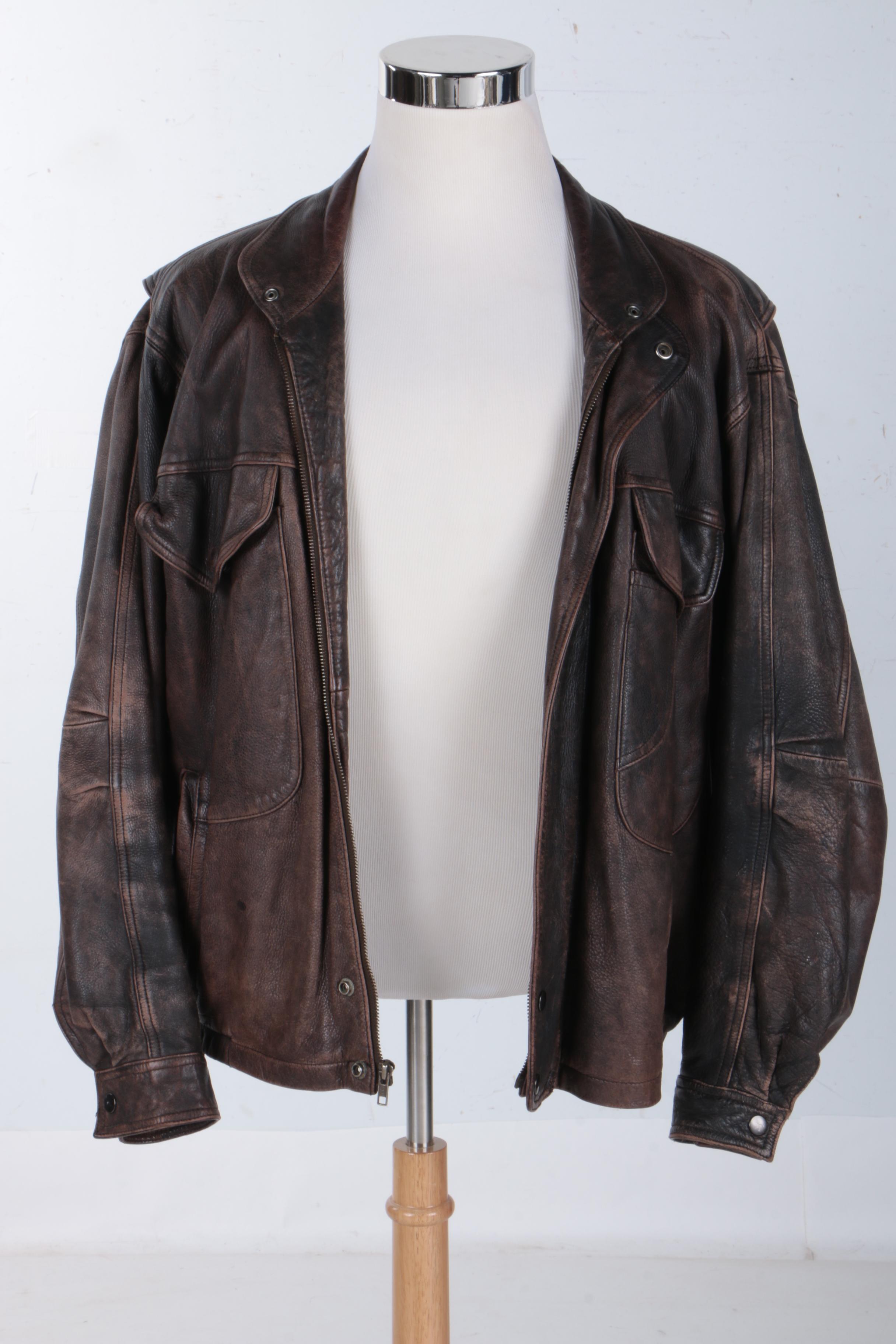 Brown Distressed Leather Jacket