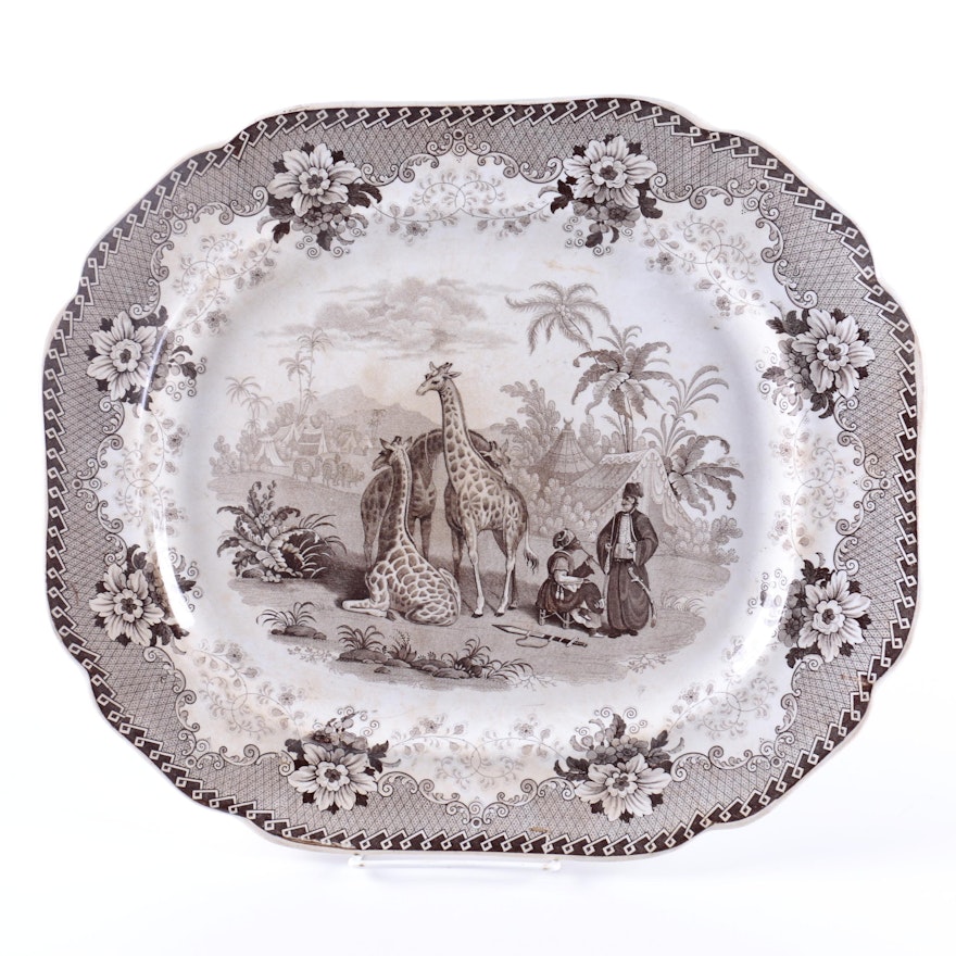 John Ridgeway "Giraffe" Stoneware Serving Platter, Circa 1830-55