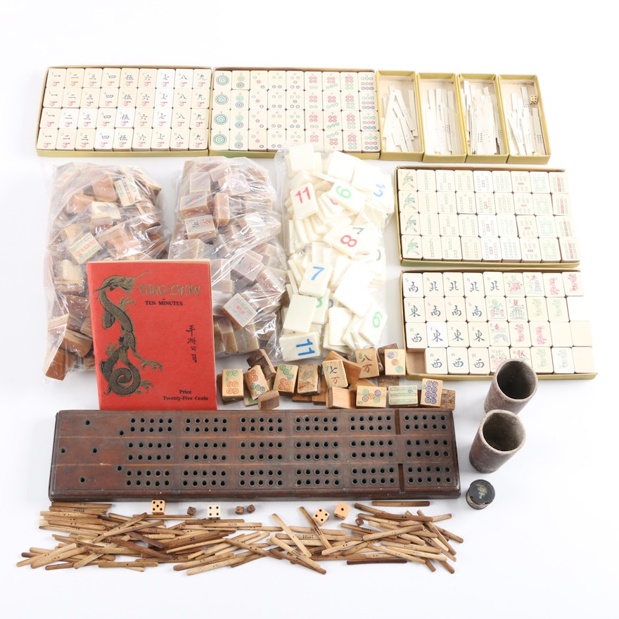 Collection of Mahjong and Cribbage Pieces