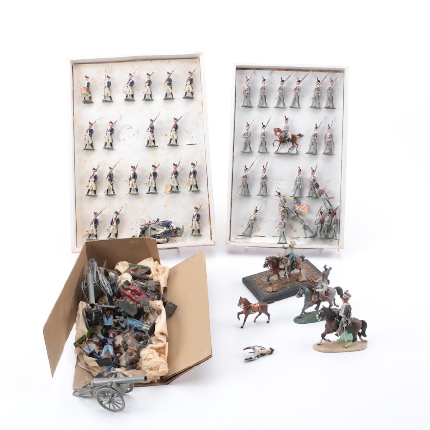 Miniature Metal Soldiers, Horses, and Cannons