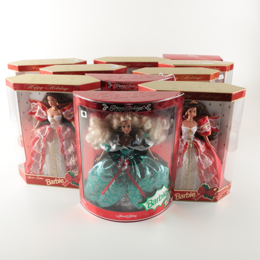 Collection of "Happy Holidays" Barbie Dolls