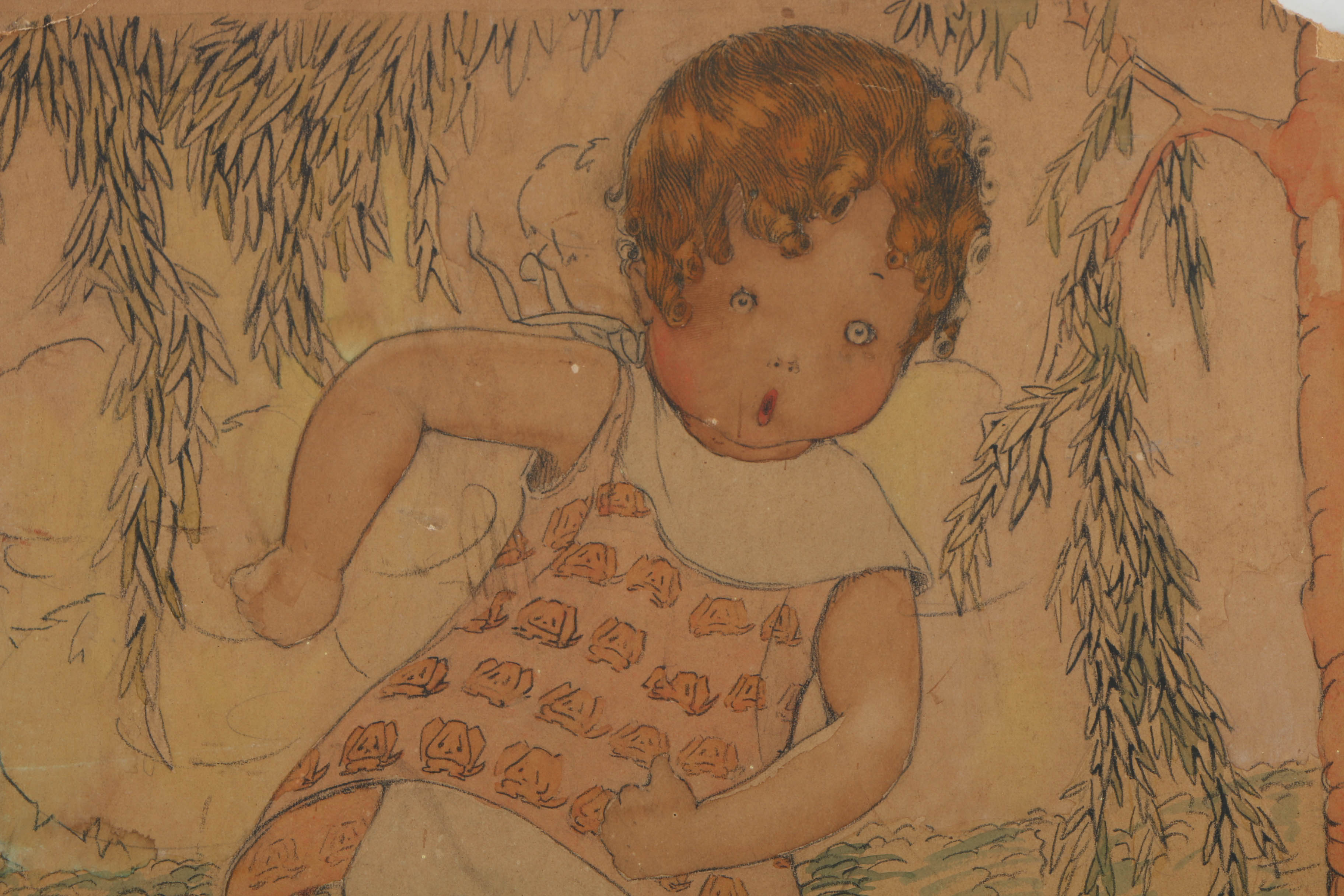 Assortment of Ted Giavis and Other Mixed Media Paintings of Young Children