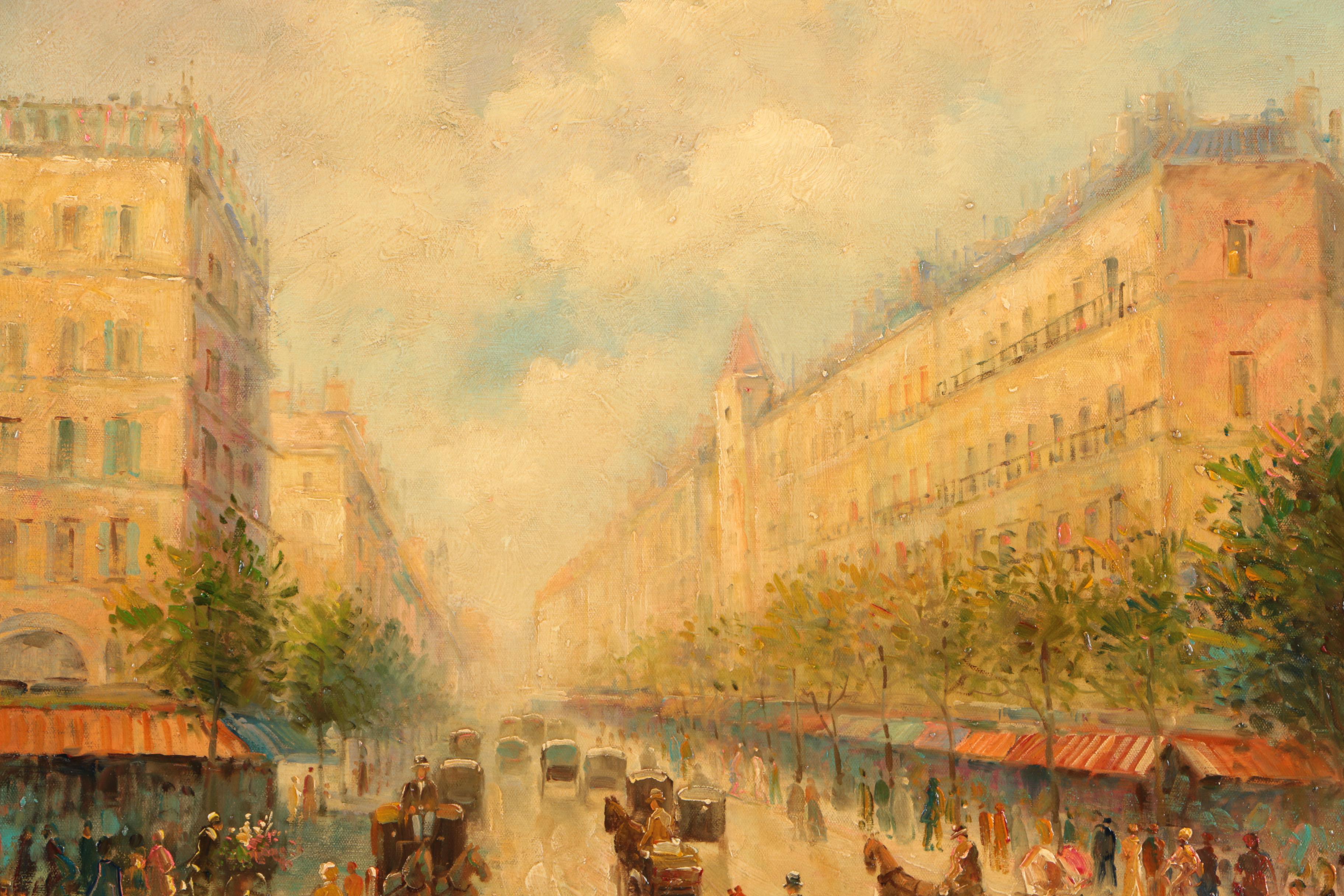 T.E. Pencke Oil Painting of a European Street
