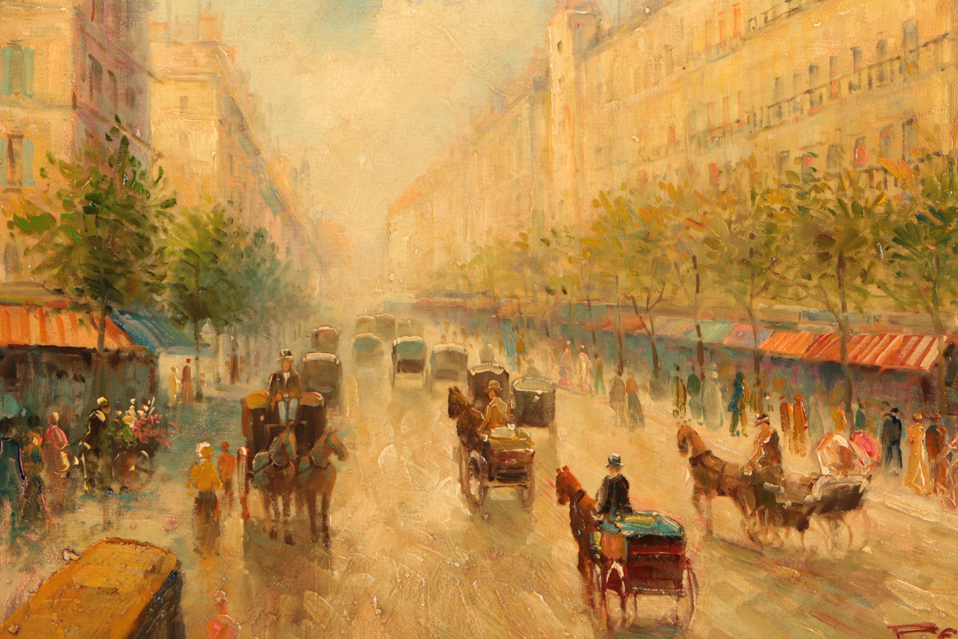 T.E. Pencke Oil Painting of a European Street