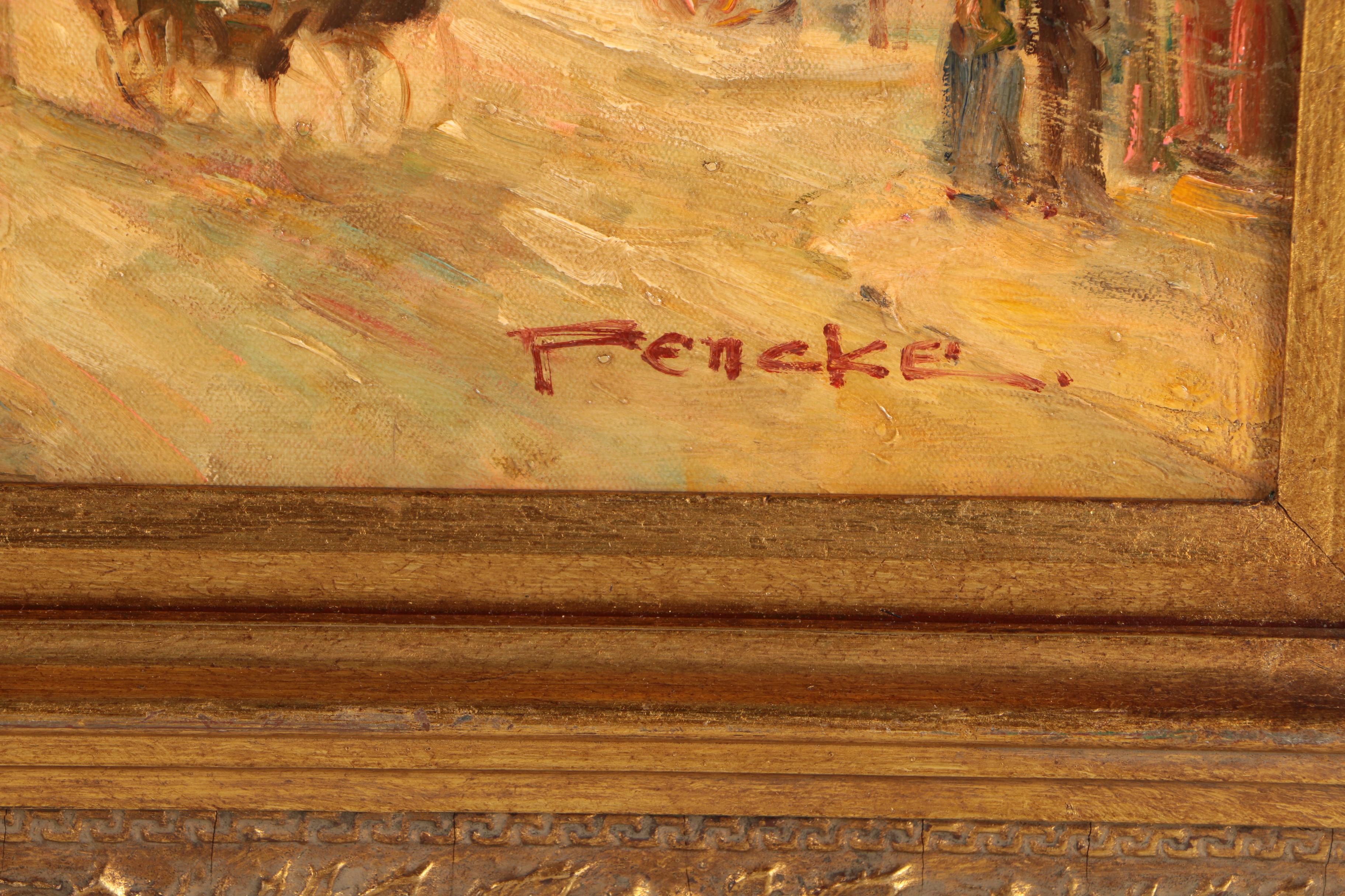 T.E. Pencke Oil Painting of a European Street