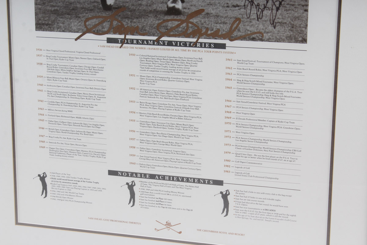 Vintage Signed Sam Snead Golf Poster