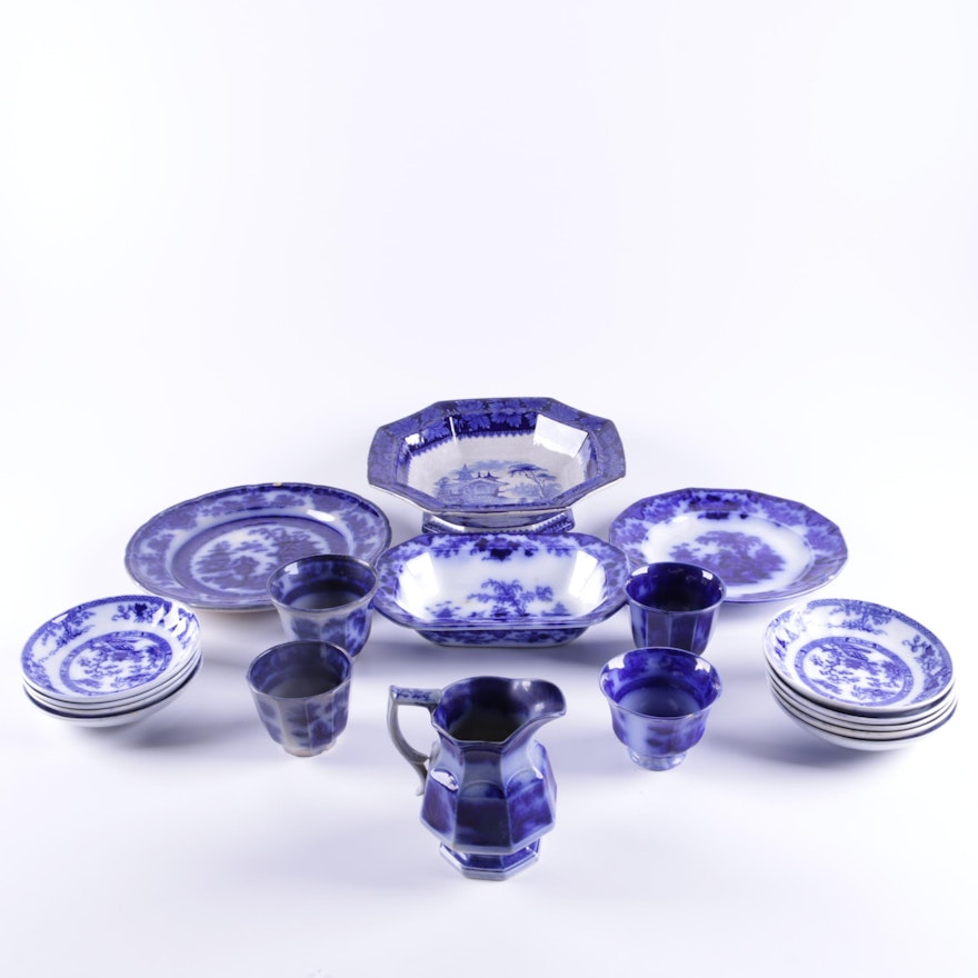 Antique Flow Blue English Ceramic Tableware