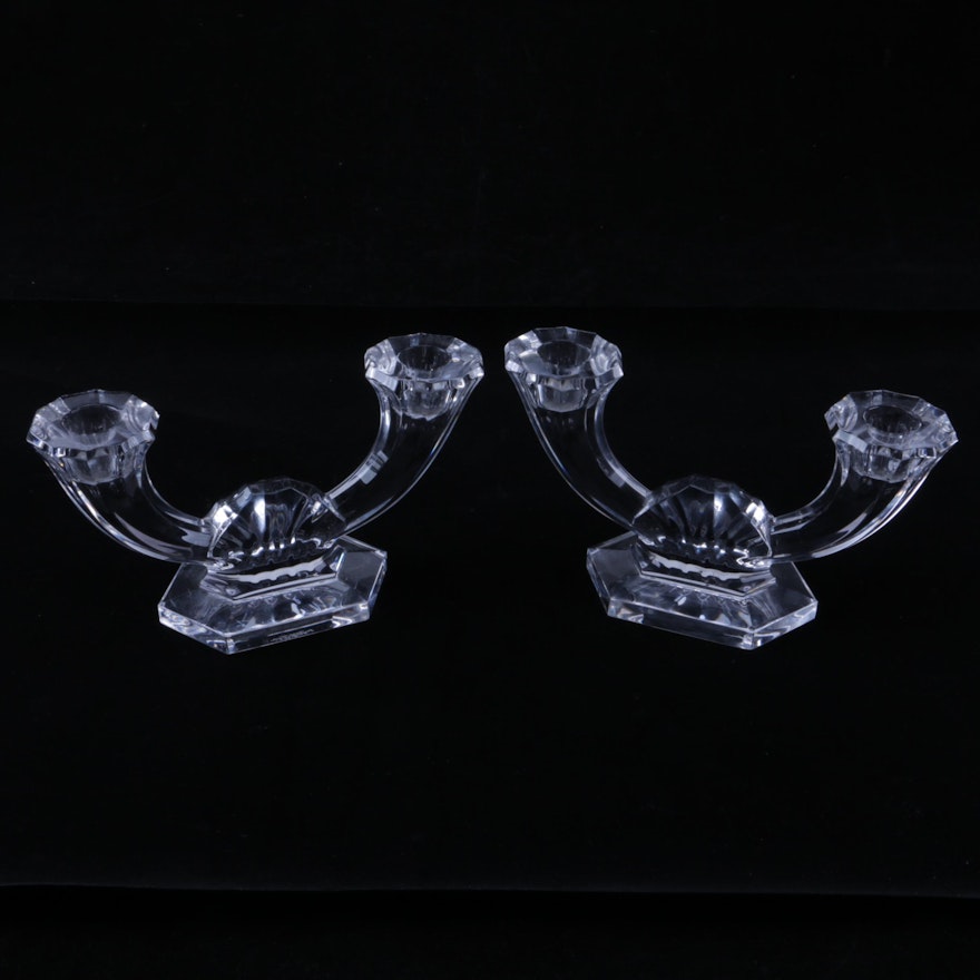 Pair of Val Saint Lambert Crystal Candleholders