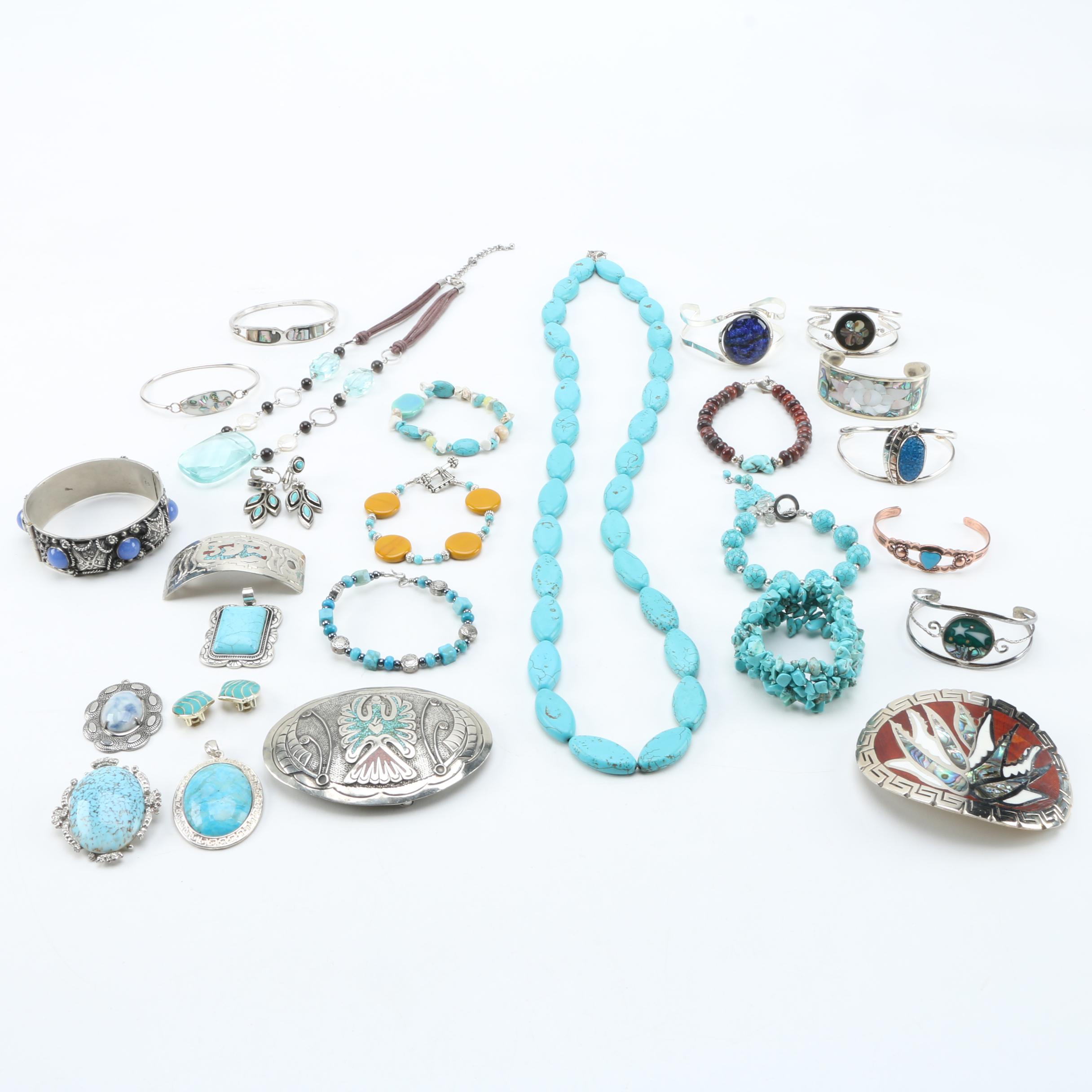 Silver Tone Turquoise and Gemstone Jewelry