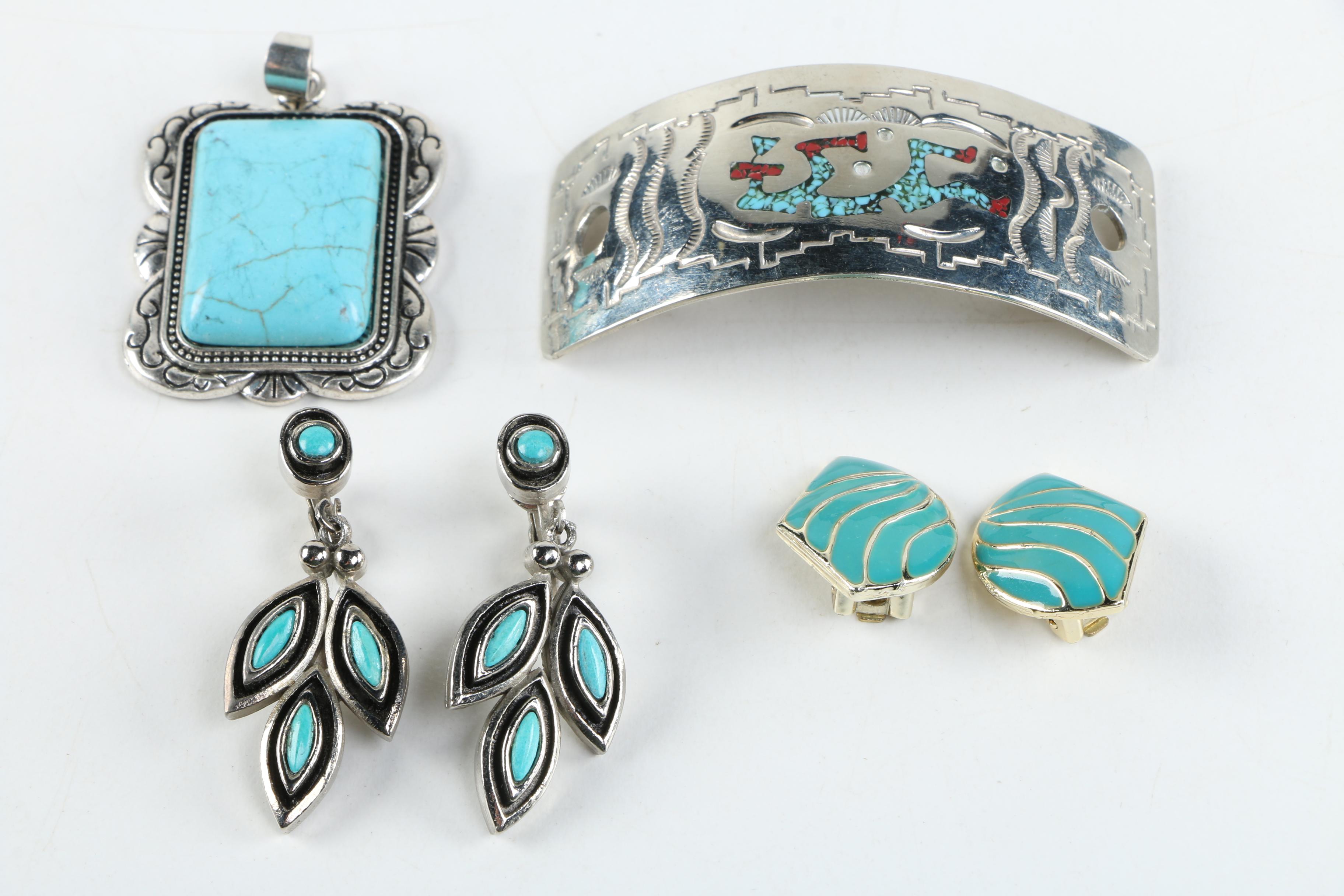 Silver Tone Turquoise and Gemstone Jewelry