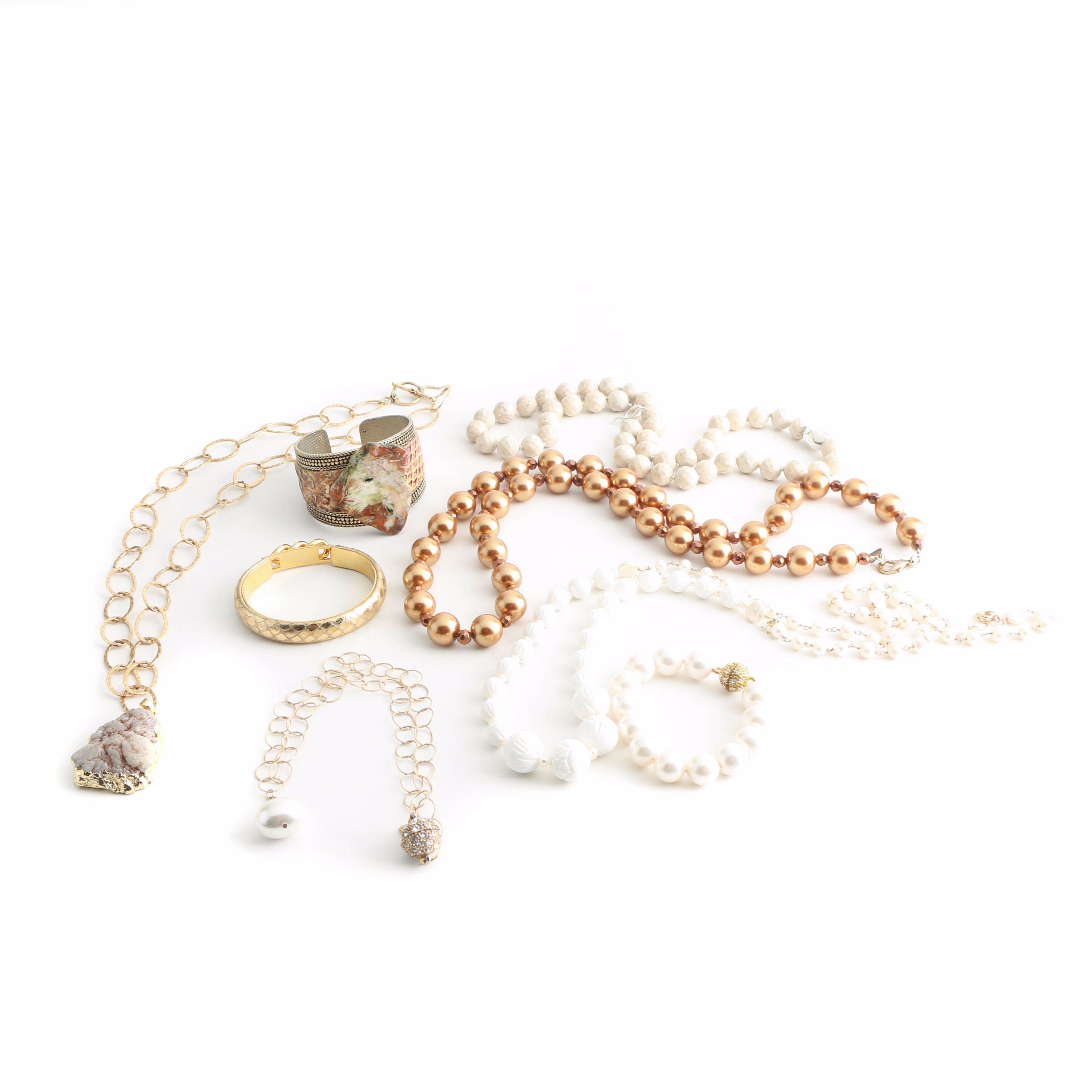 Assorted Necklaces and Bracelets Including Faux Pearl