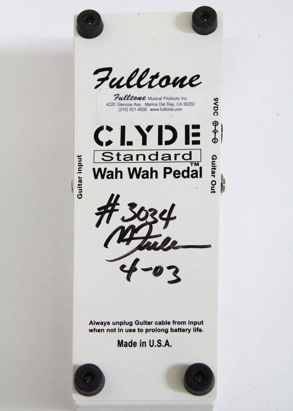Autographed David Arquette Fulltone Clyde Standard Wah Wah Pedal