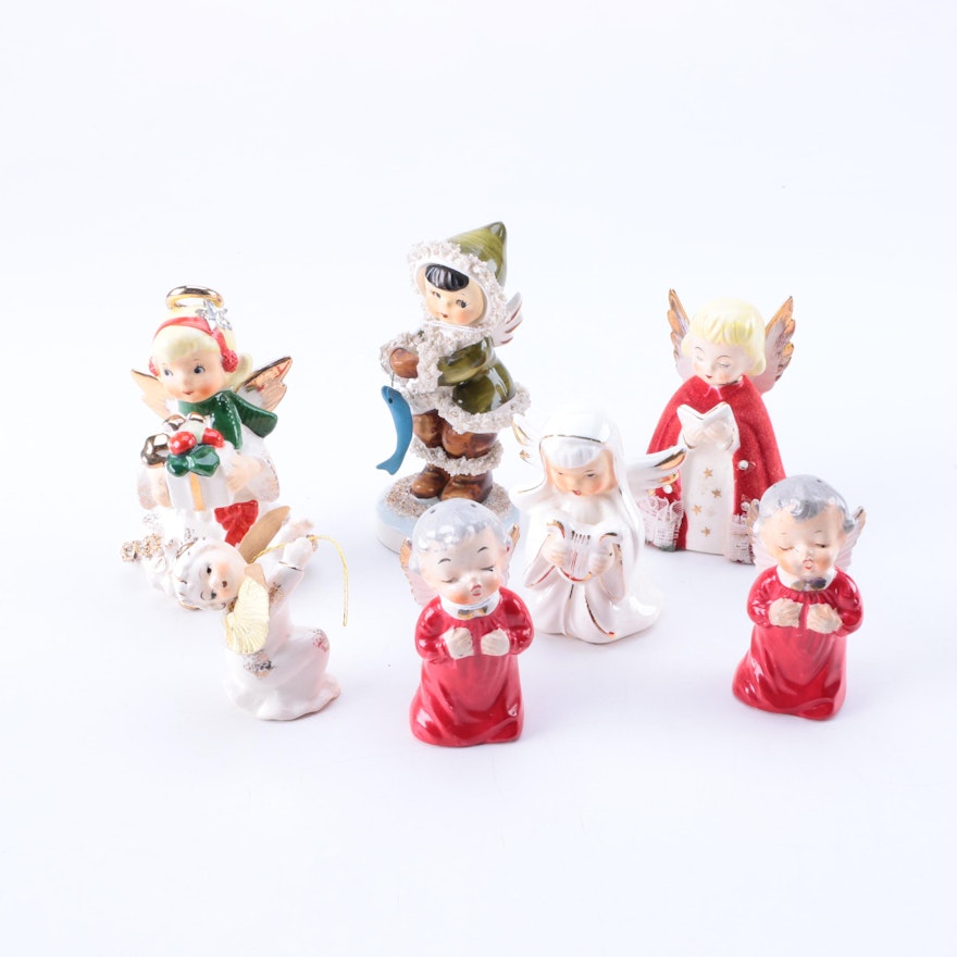 Assortment of Vintage Christmas Angel Porcelain Figurines