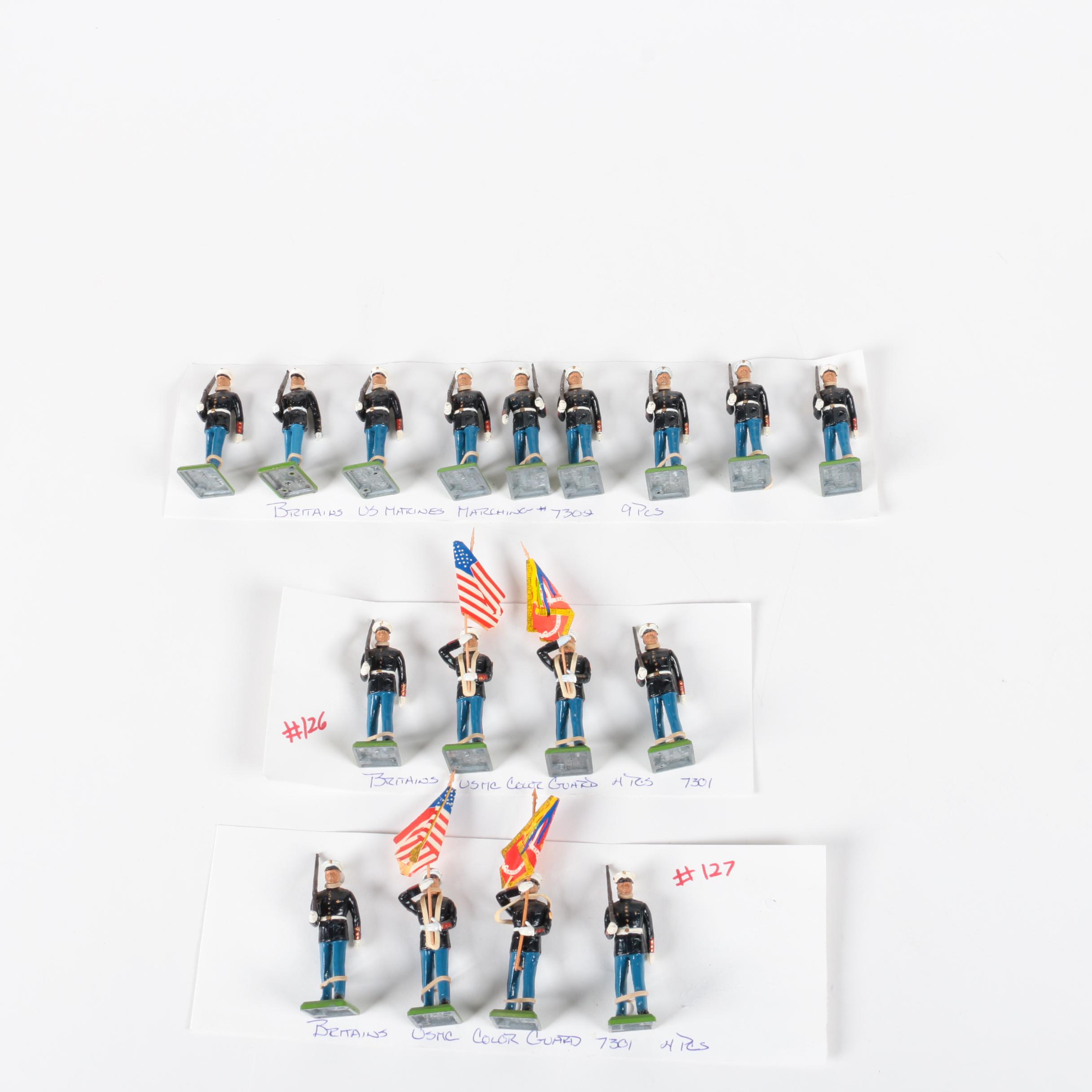 US Marine Soldier and Color Guard Figurines by Britains