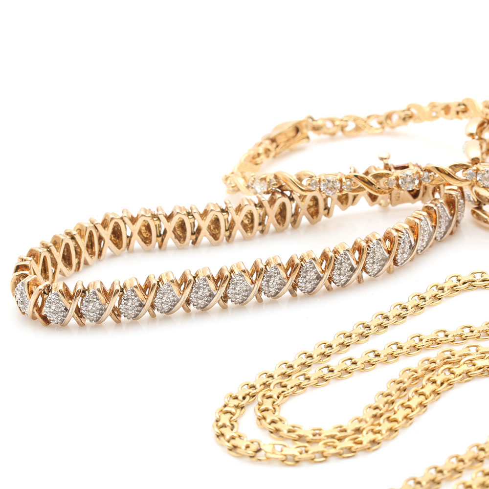 Gold Wash Sterling Silver Gemstone and Diamond Jewelry