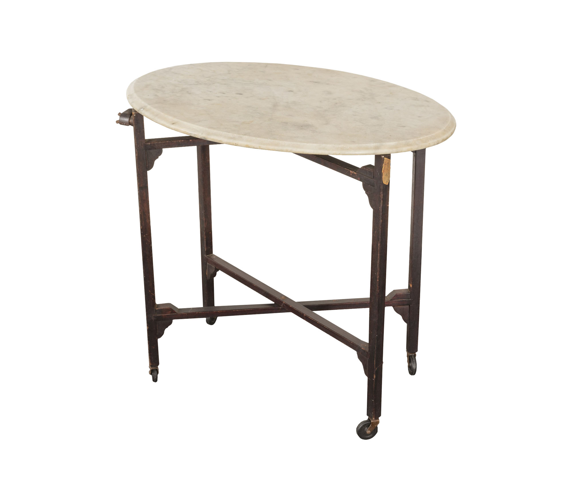 Vintage Marble Top Side Table with Folding Wooden Frame by E.J. Schwabe