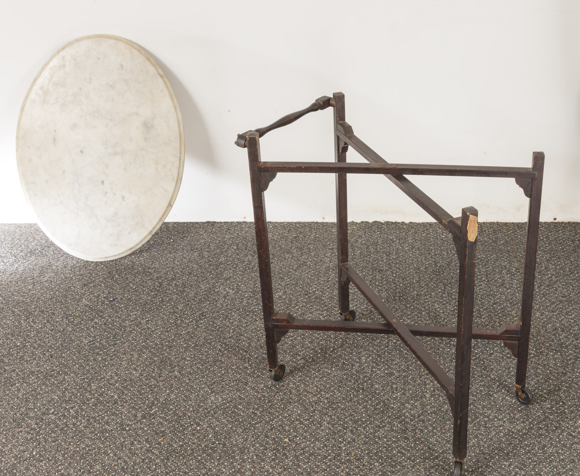 Vintage Marble Top Side Table with Folding Wooden Frame by E.J. Schwabe