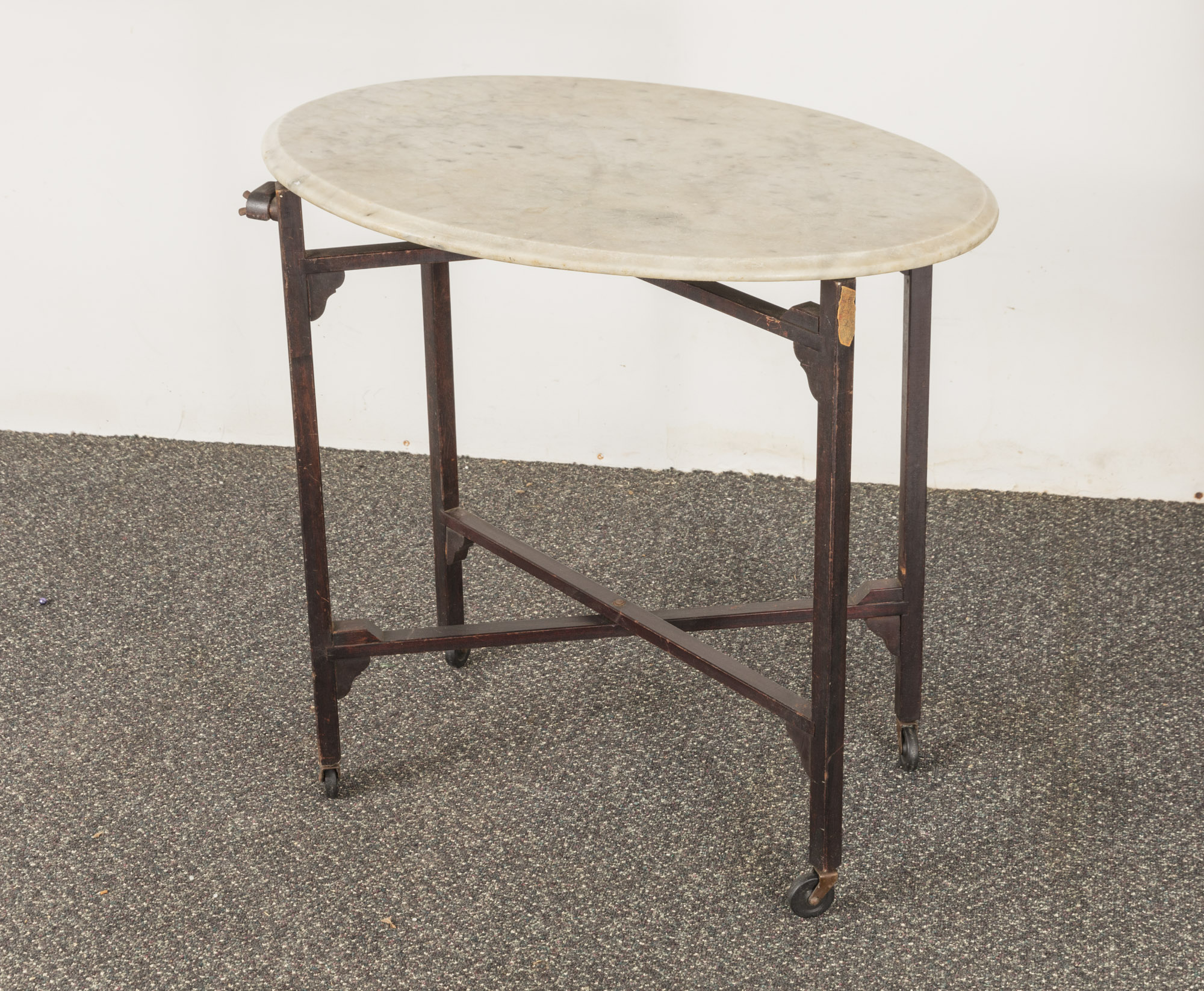 Vintage Marble Top Side Table with Folding Wooden Frame by E.J. Schwabe
