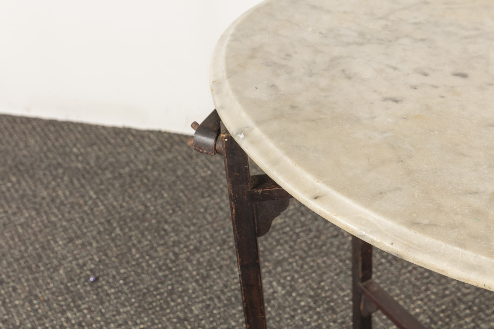 Vintage Marble Top Side Table with Folding Wooden Frame by E.J. Schwabe