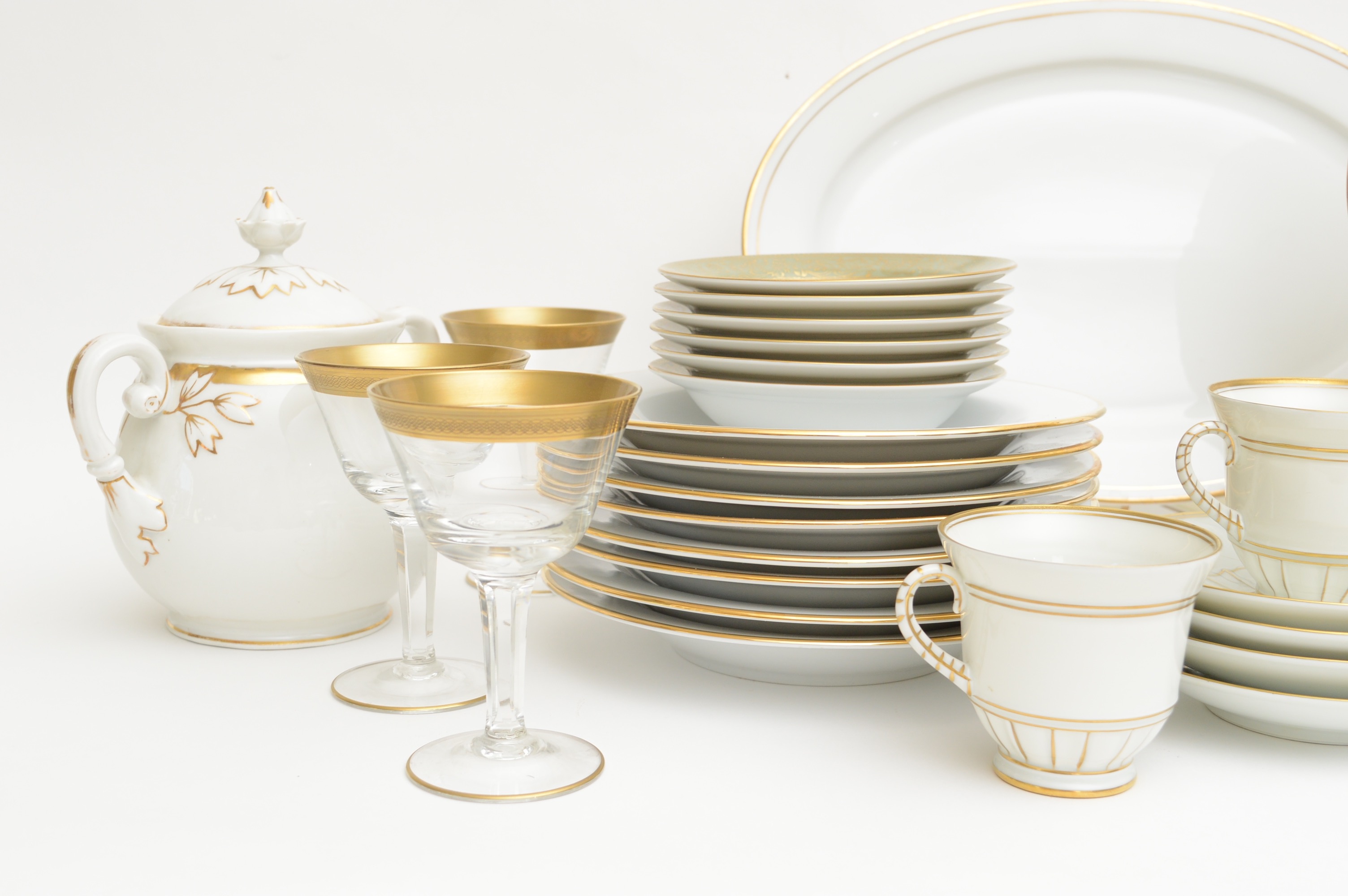 Vintage White and Gold  Assorted China Collection Including Baum Bros