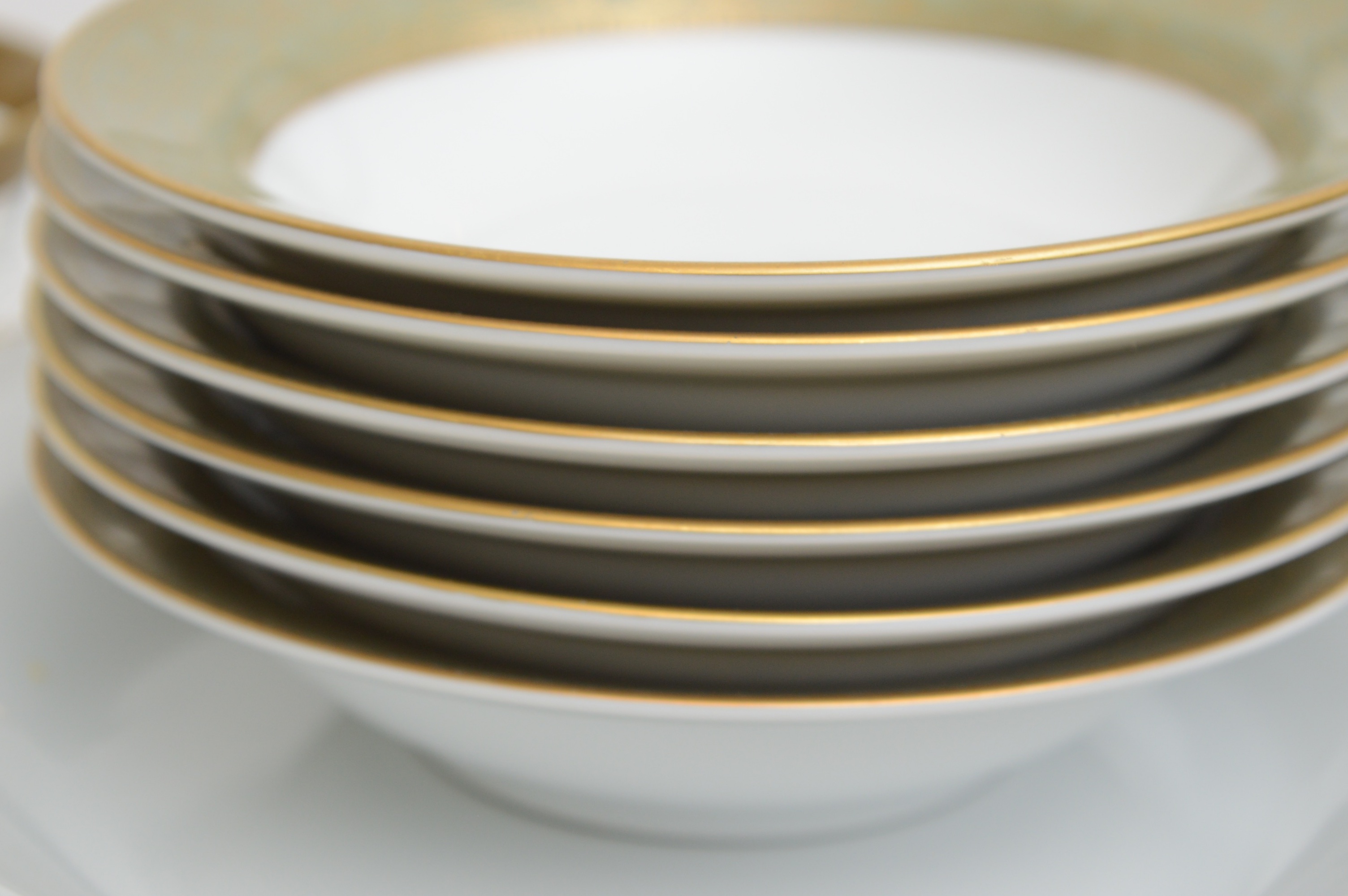 Vintage White and Gold  Assorted China Collection Including Baum Bros