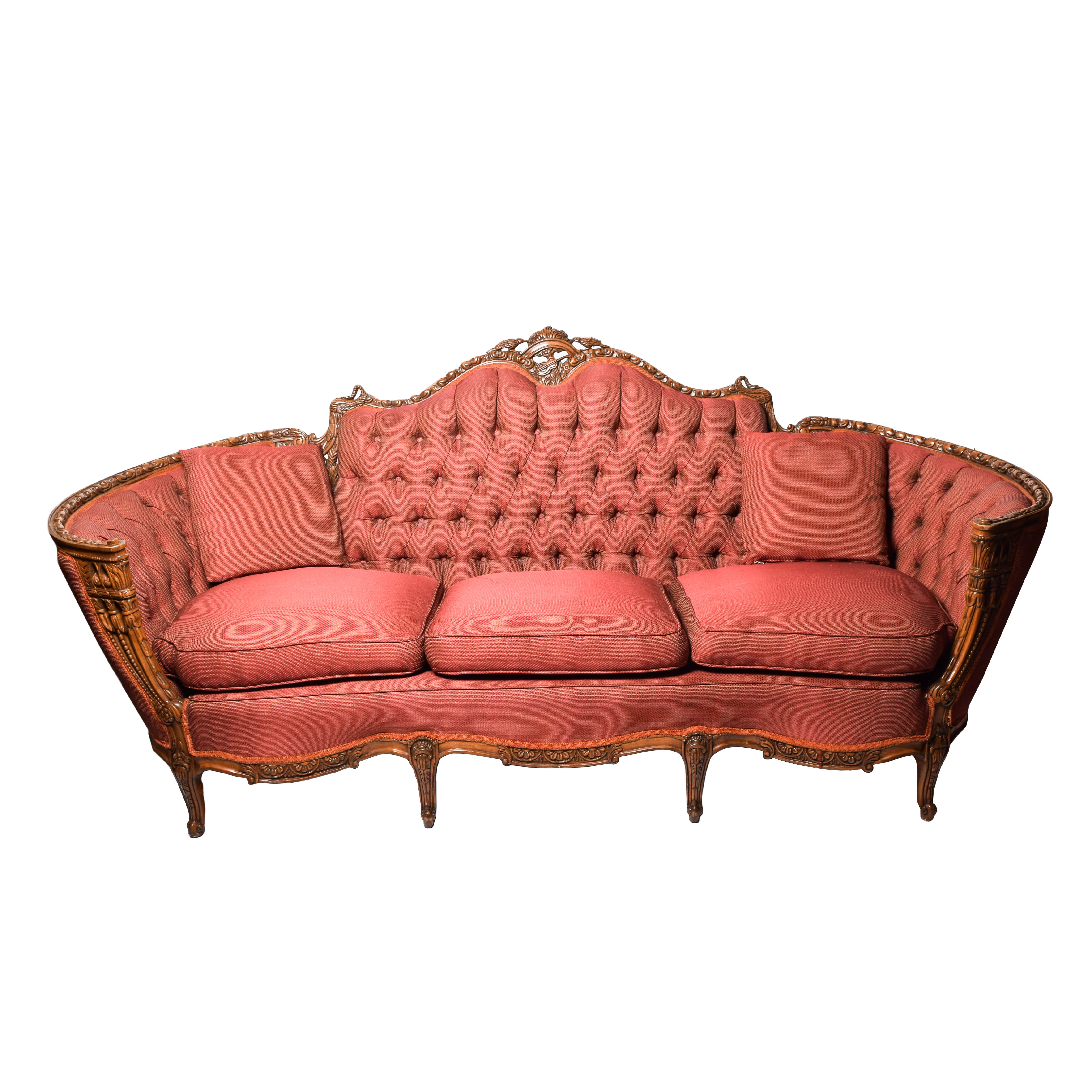 Antique Ornately Carved Victorian Upholstered Sofa
