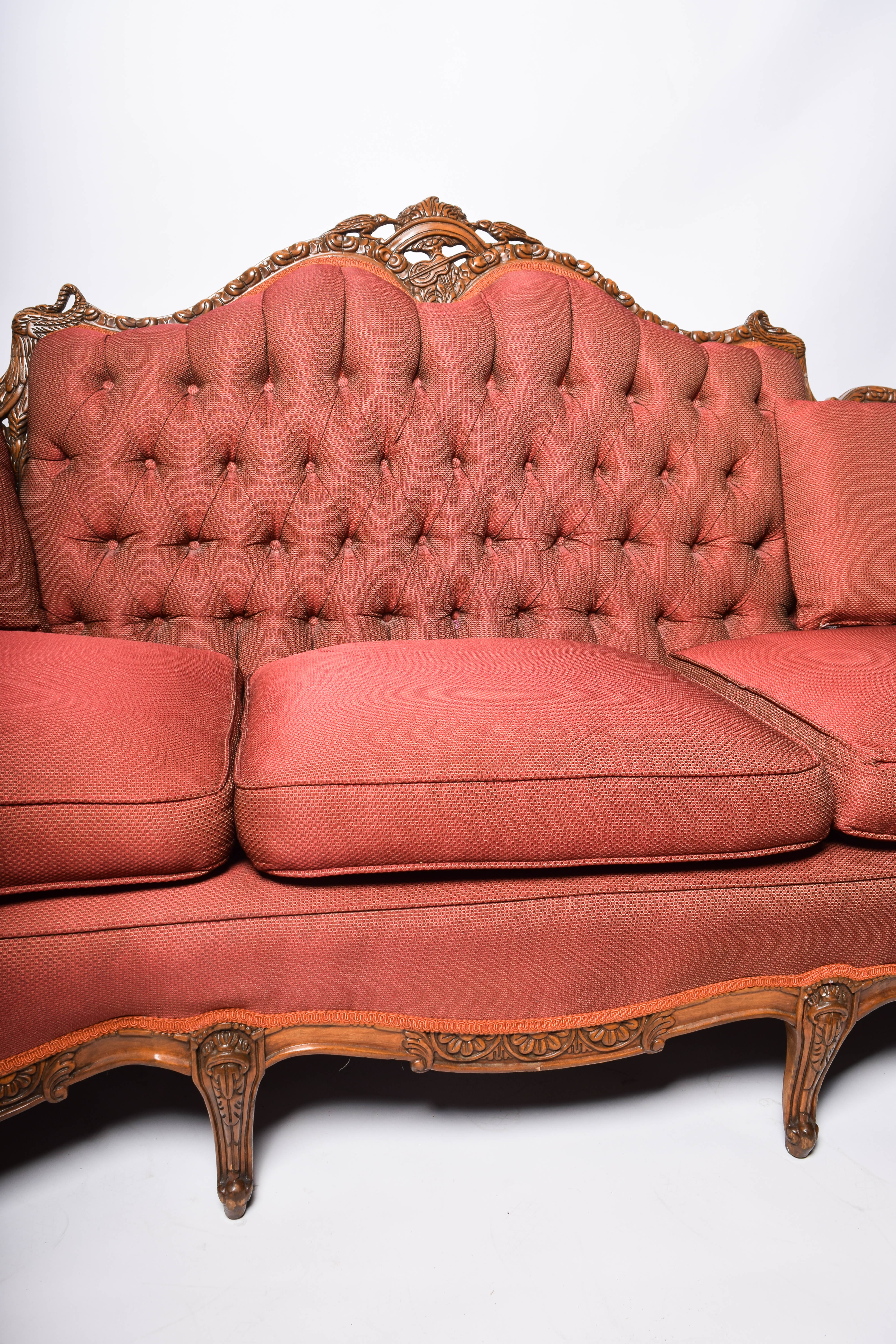 Antique Ornately Carved Victorian Upholstered Sofa