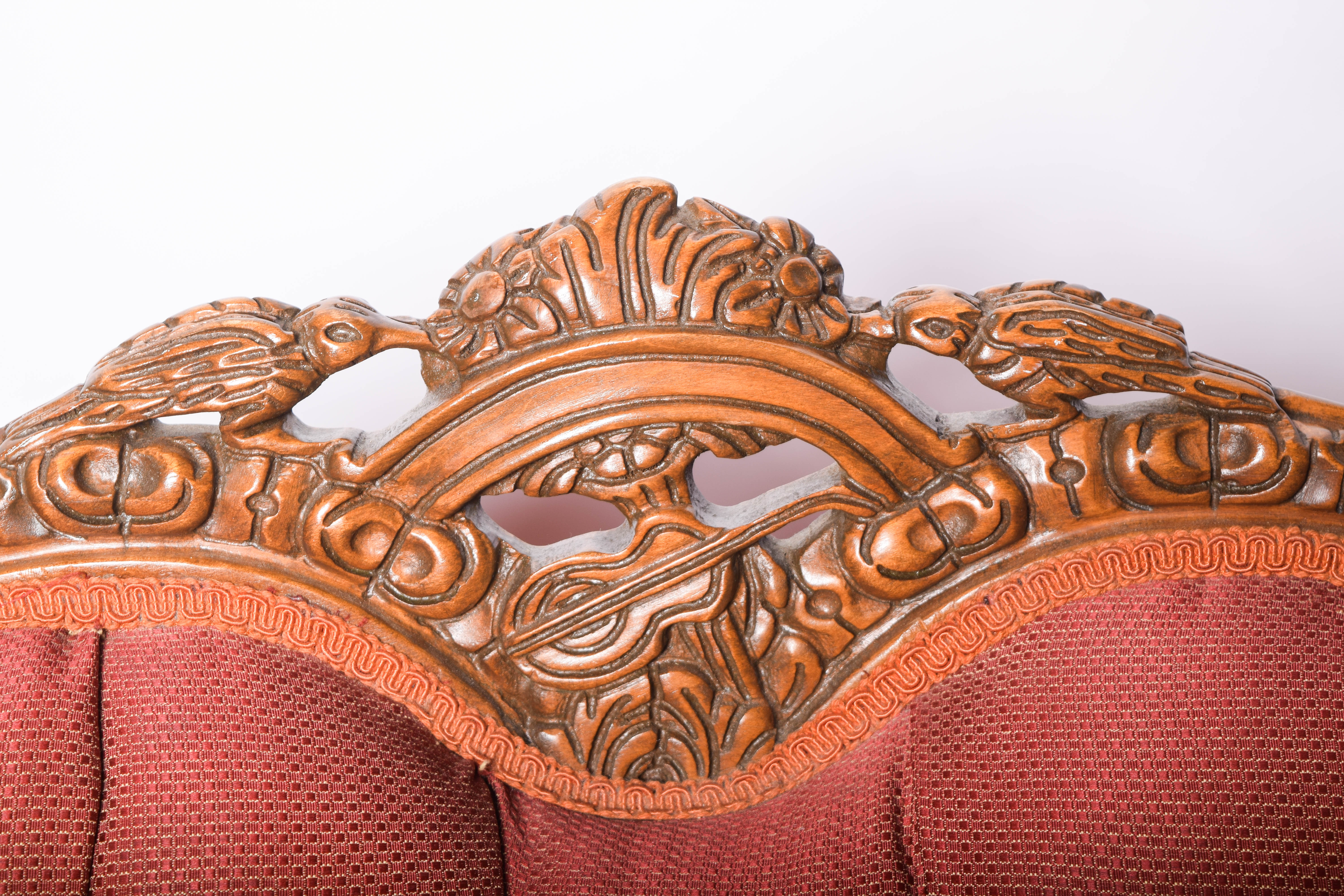 Antique Ornately Carved Victorian Upholstered Sofa