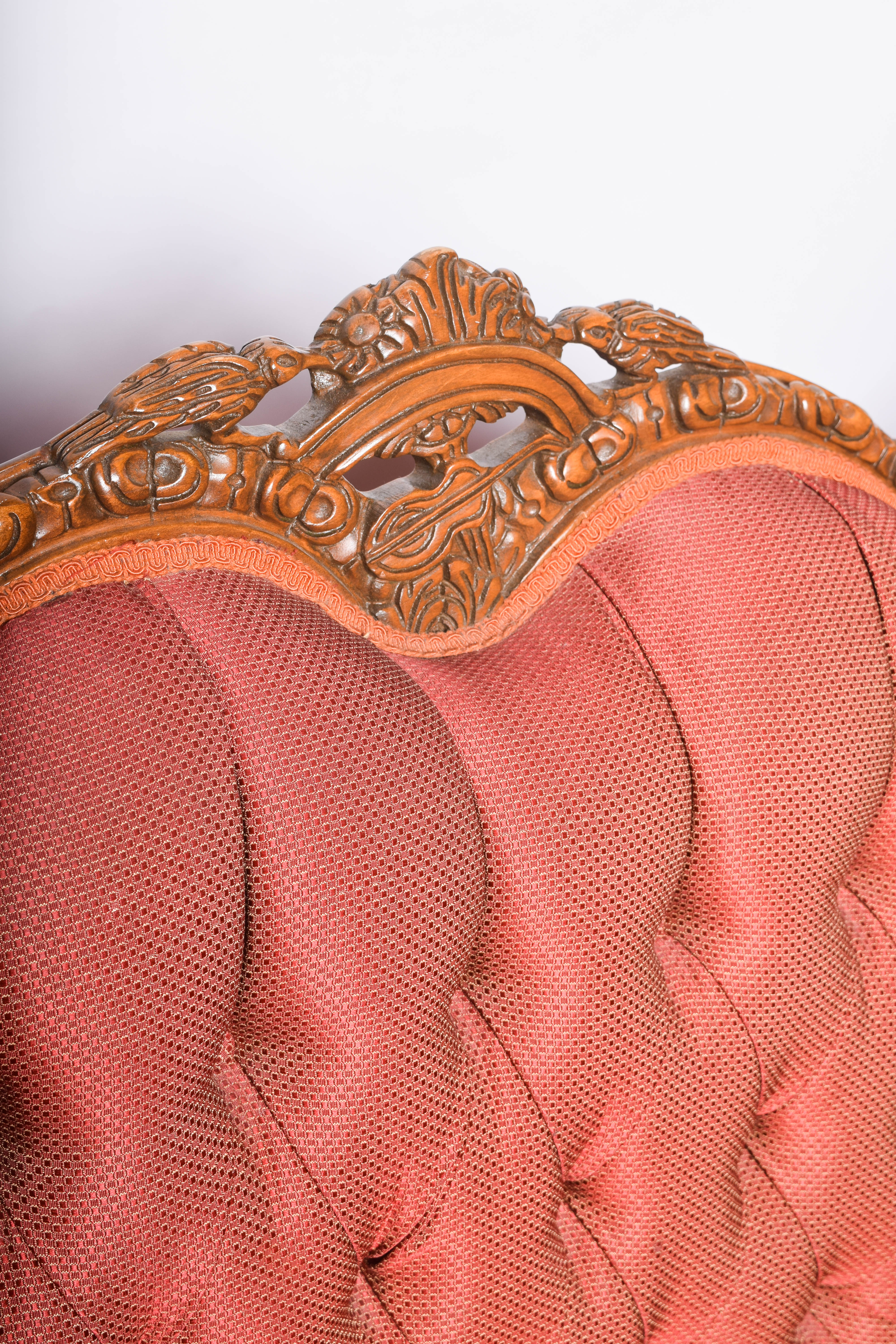 Antique Ornately Carved Victorian Upholstered Sofa