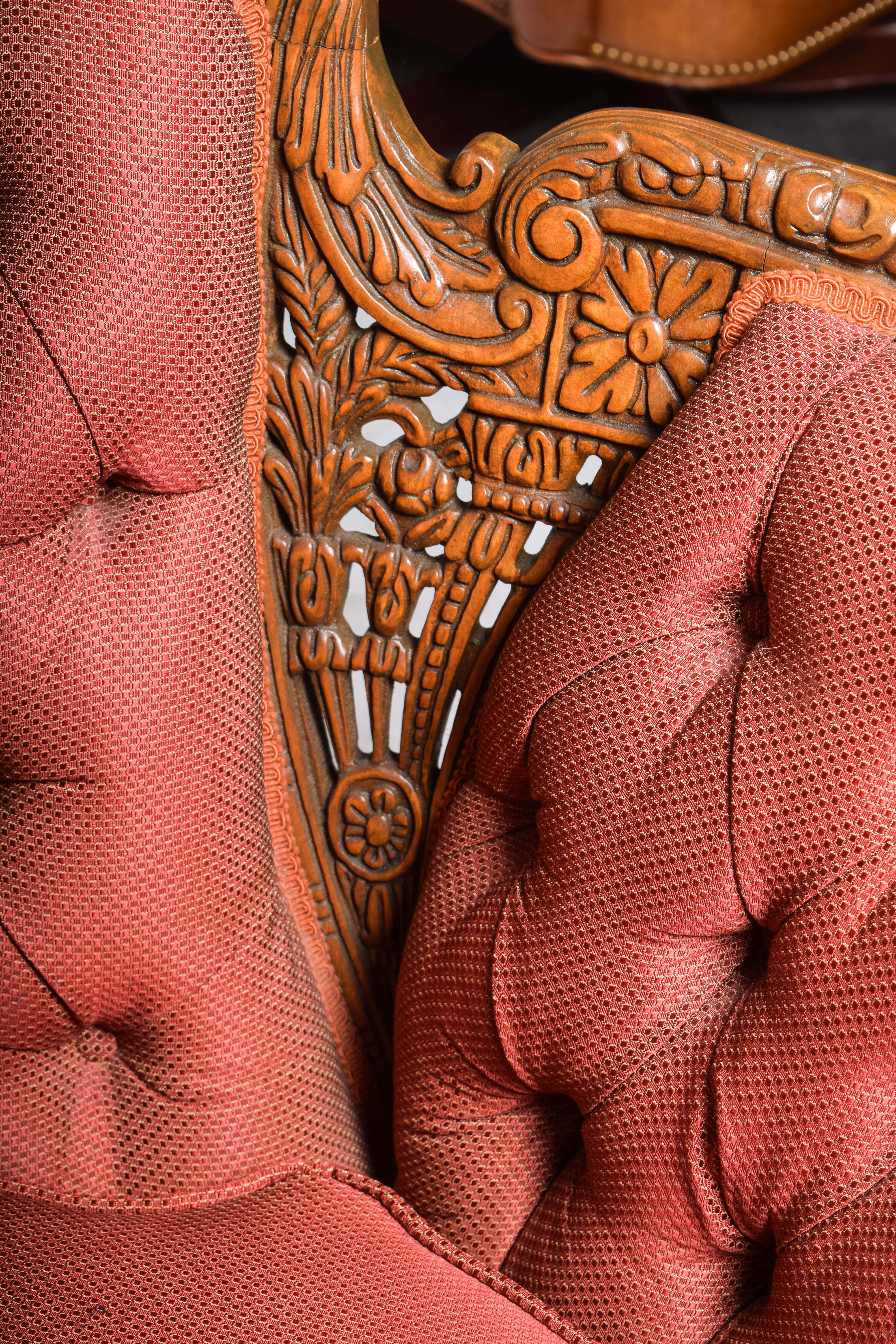 Antique Ornately Carved Victorian Upholstered Sofa