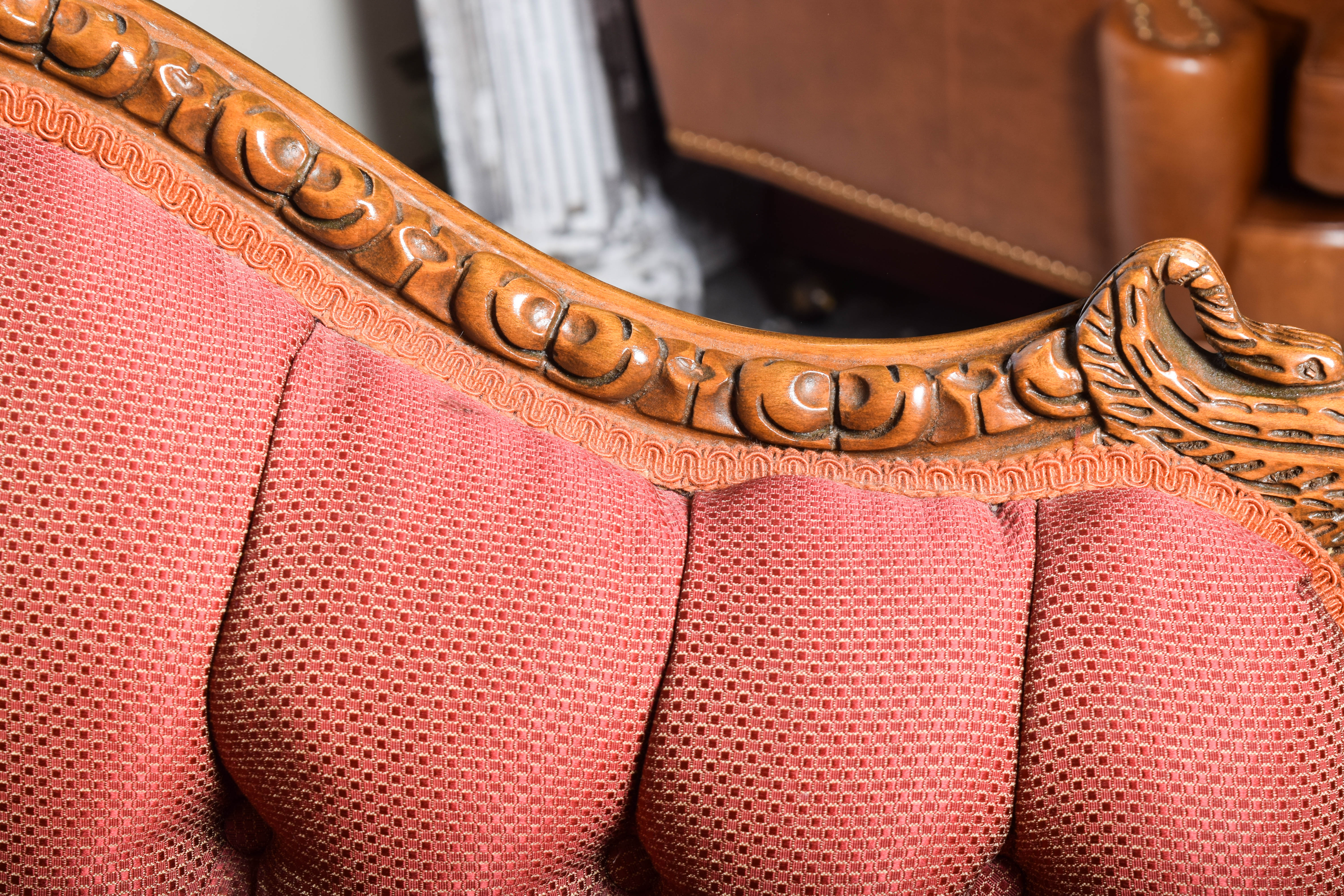 Antique Ornately Carved Victorian Upholstered Sofa