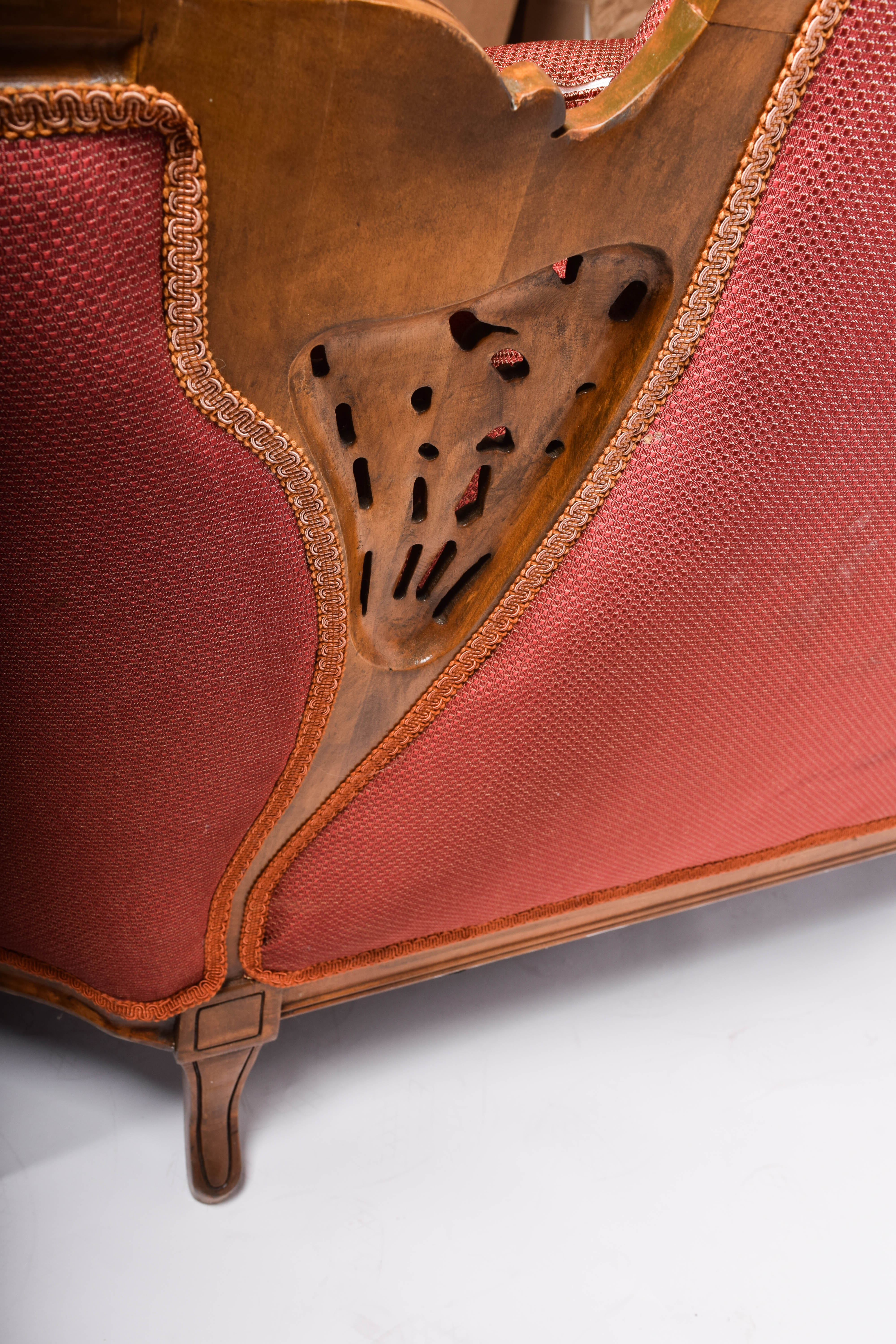 Antique Ornately Carved Victorian Upholstered Sofa