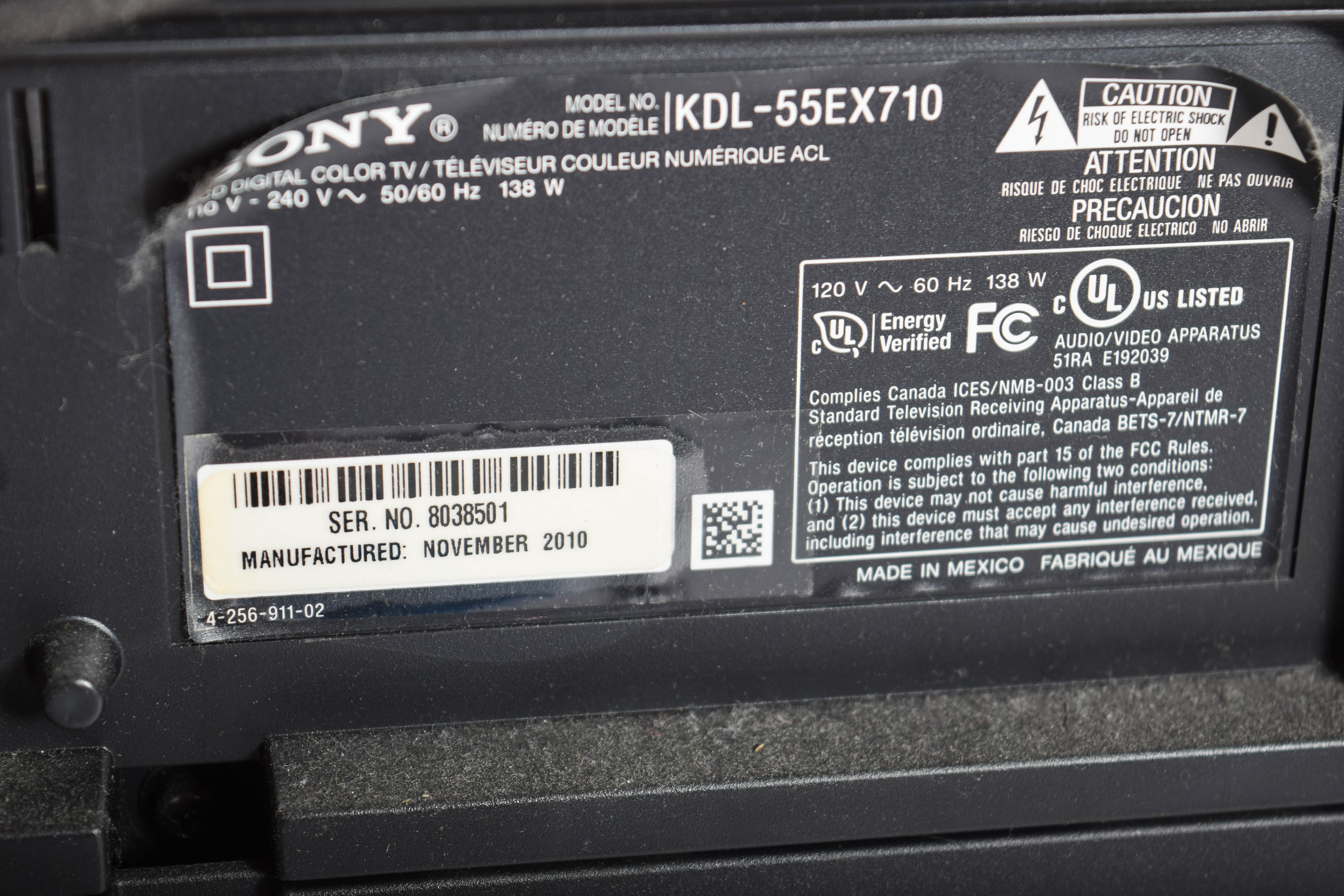 Sony Bravia 55" HDTV and Mount