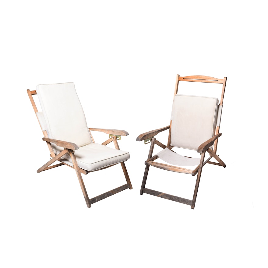 Pair of Teak Patio Folding Chairs