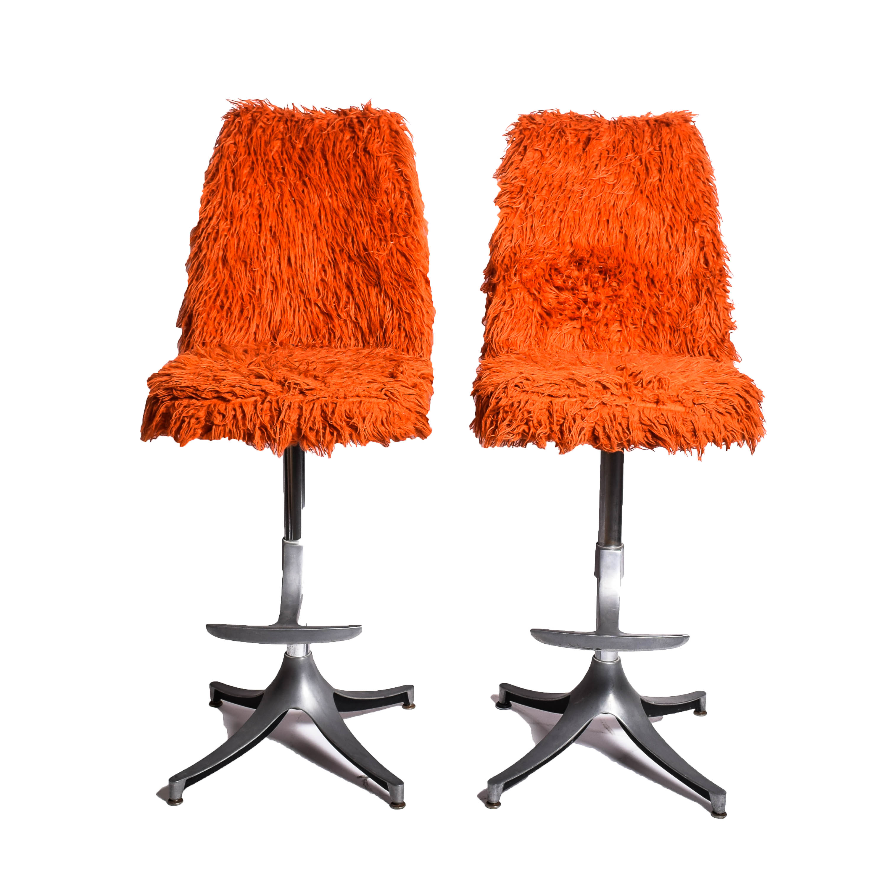 Vintage Stools with Shag Upholstery