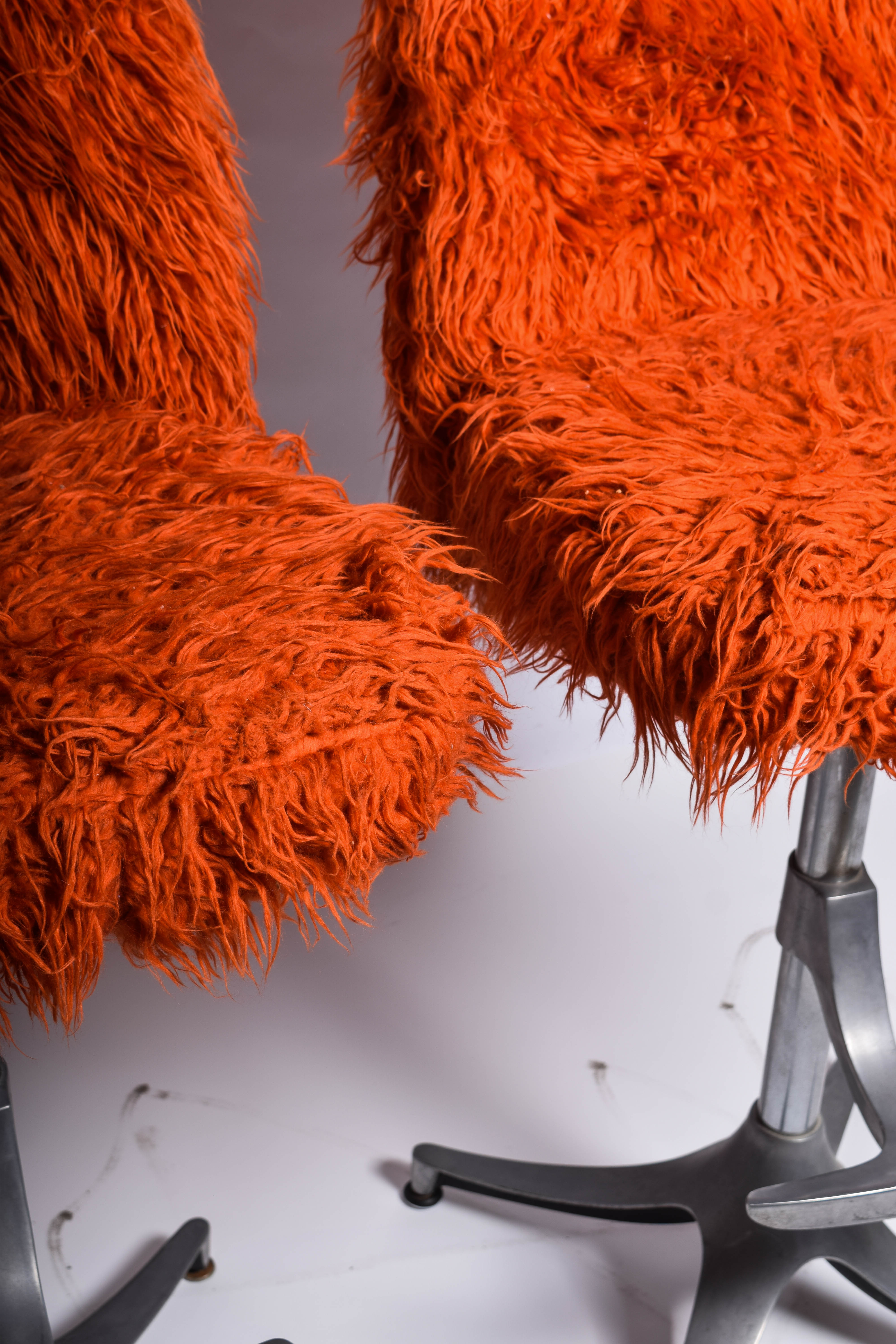 Vintage Stools with Shag Upholstery