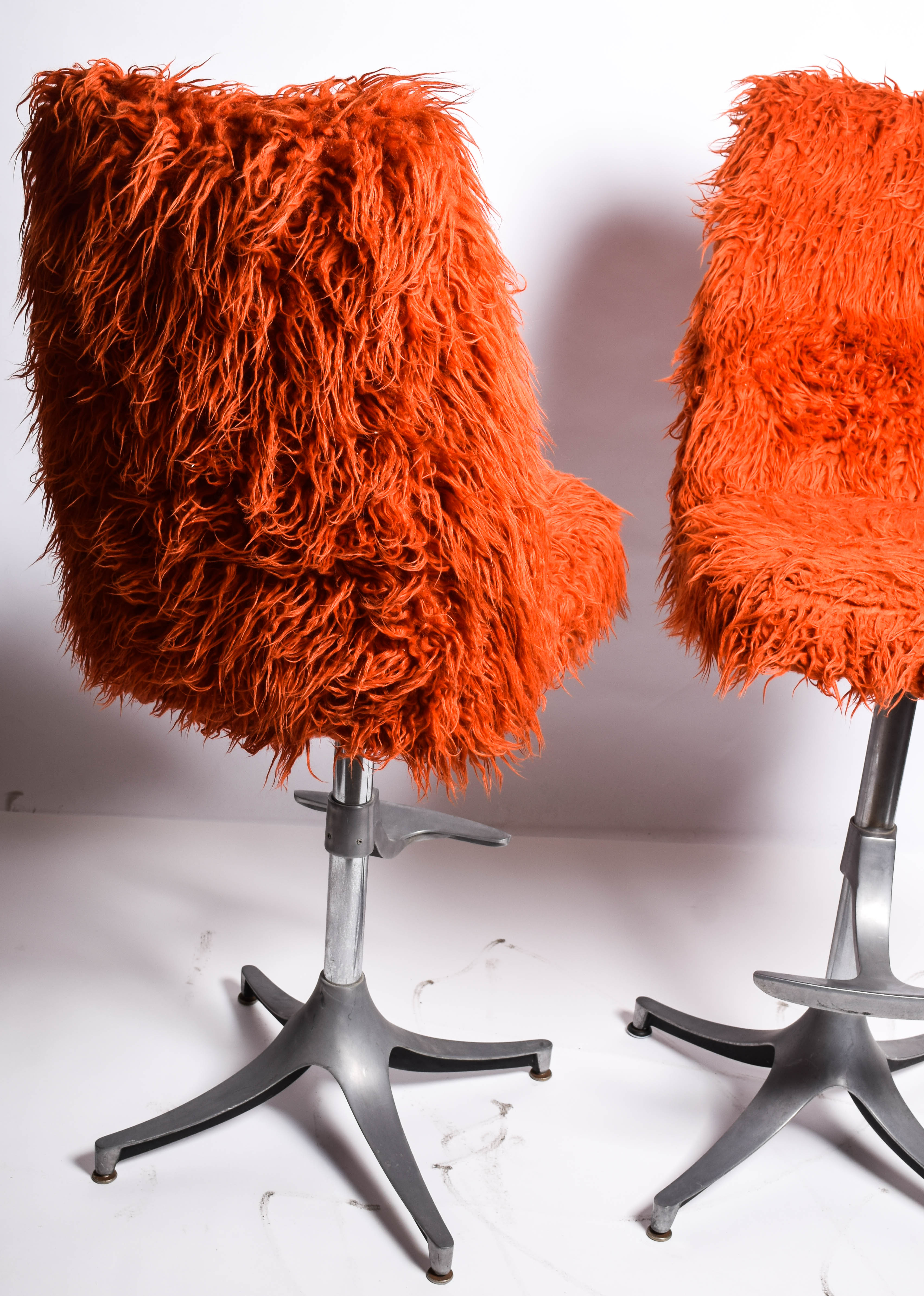 Vintage Stools with Shag Upholstery