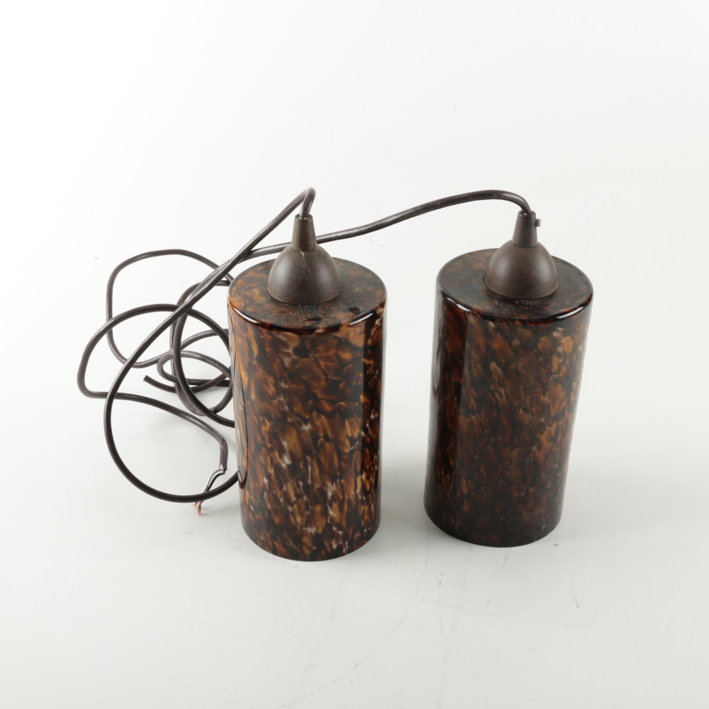 Mid-Century Brown Glass Cylindrical Pendant Lights