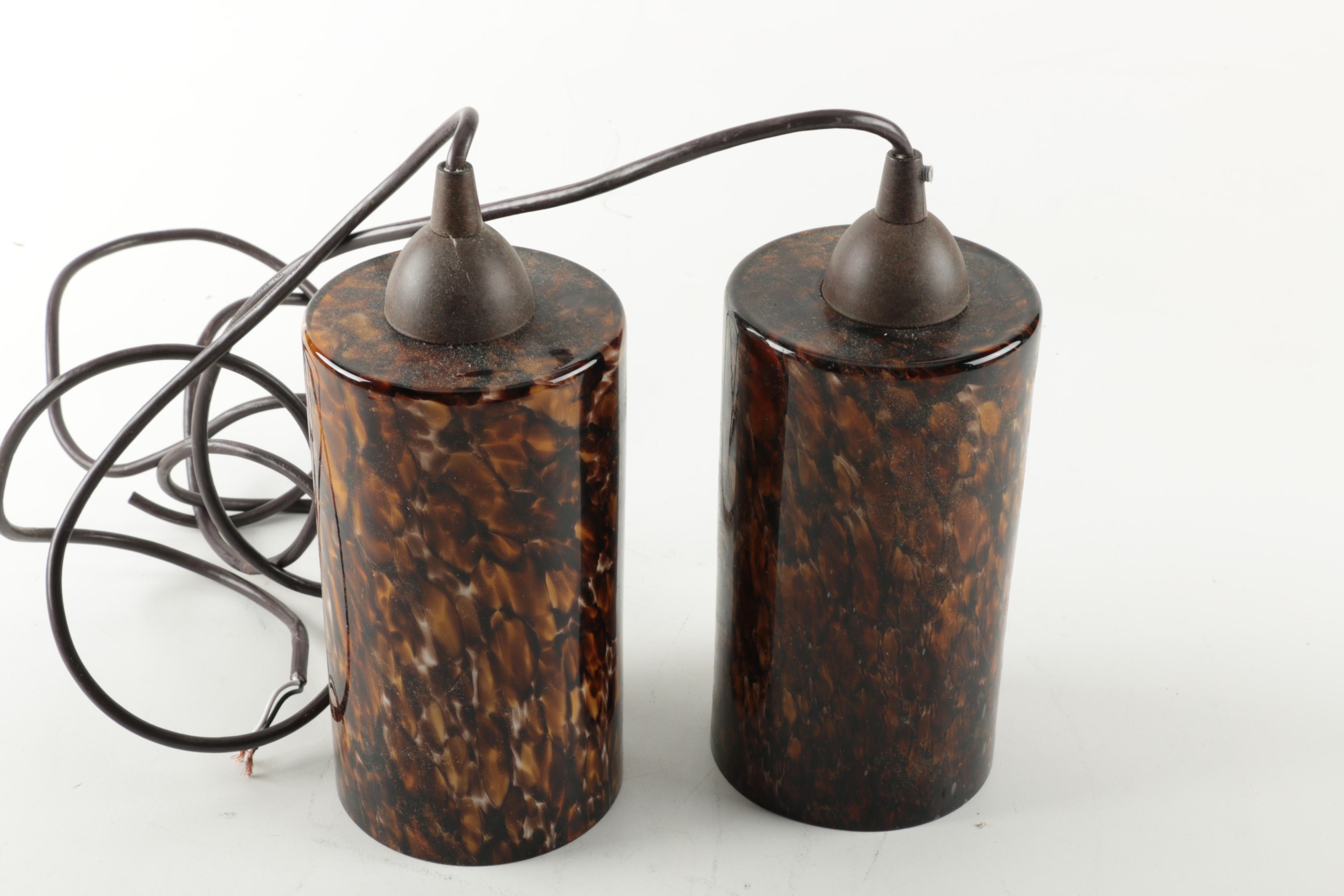 Mid-Century Brown Glass Cylindrical Pendant Lights