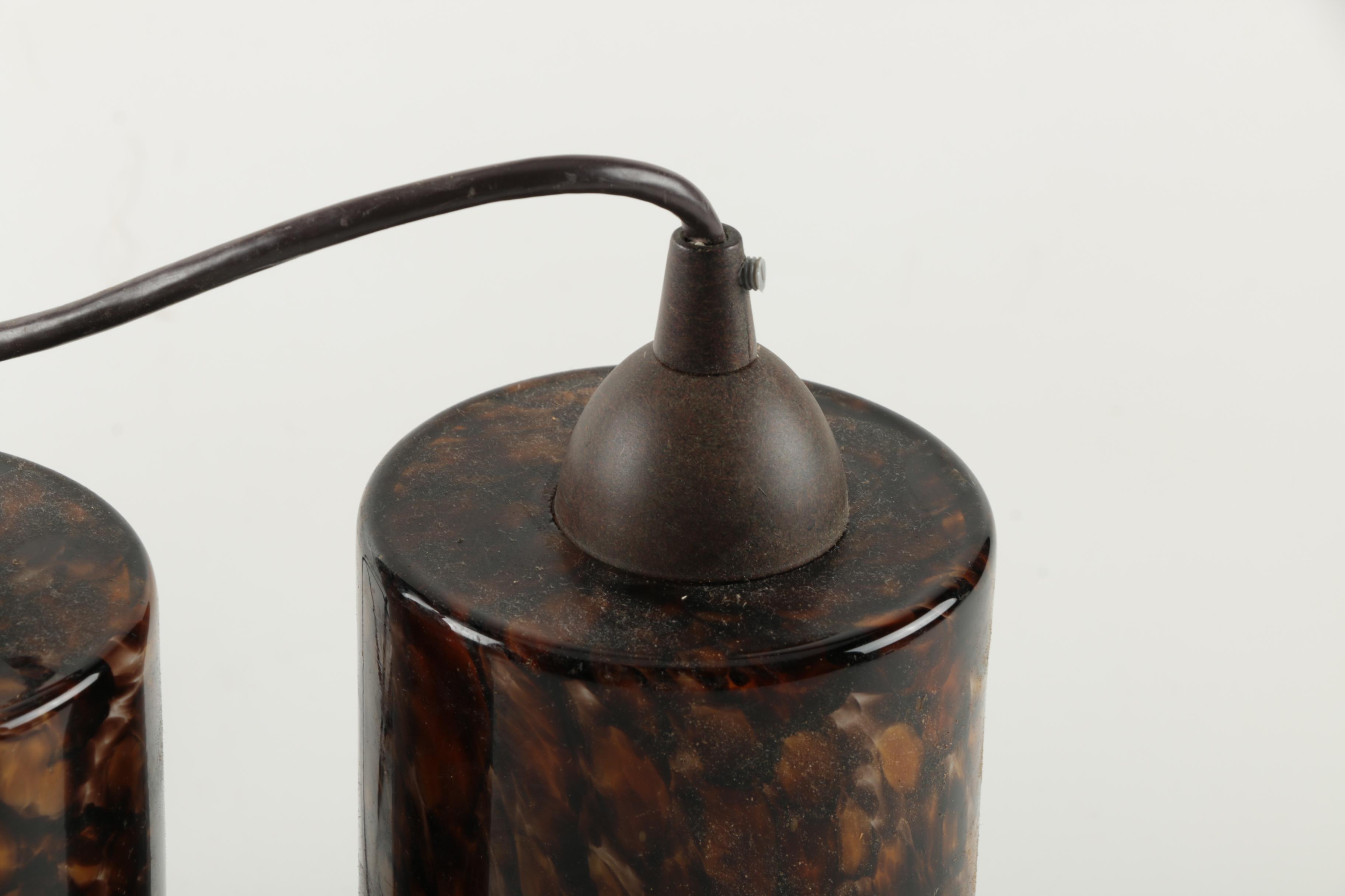 Mid-Century Brown Glass Cylindrical Pendant Lights