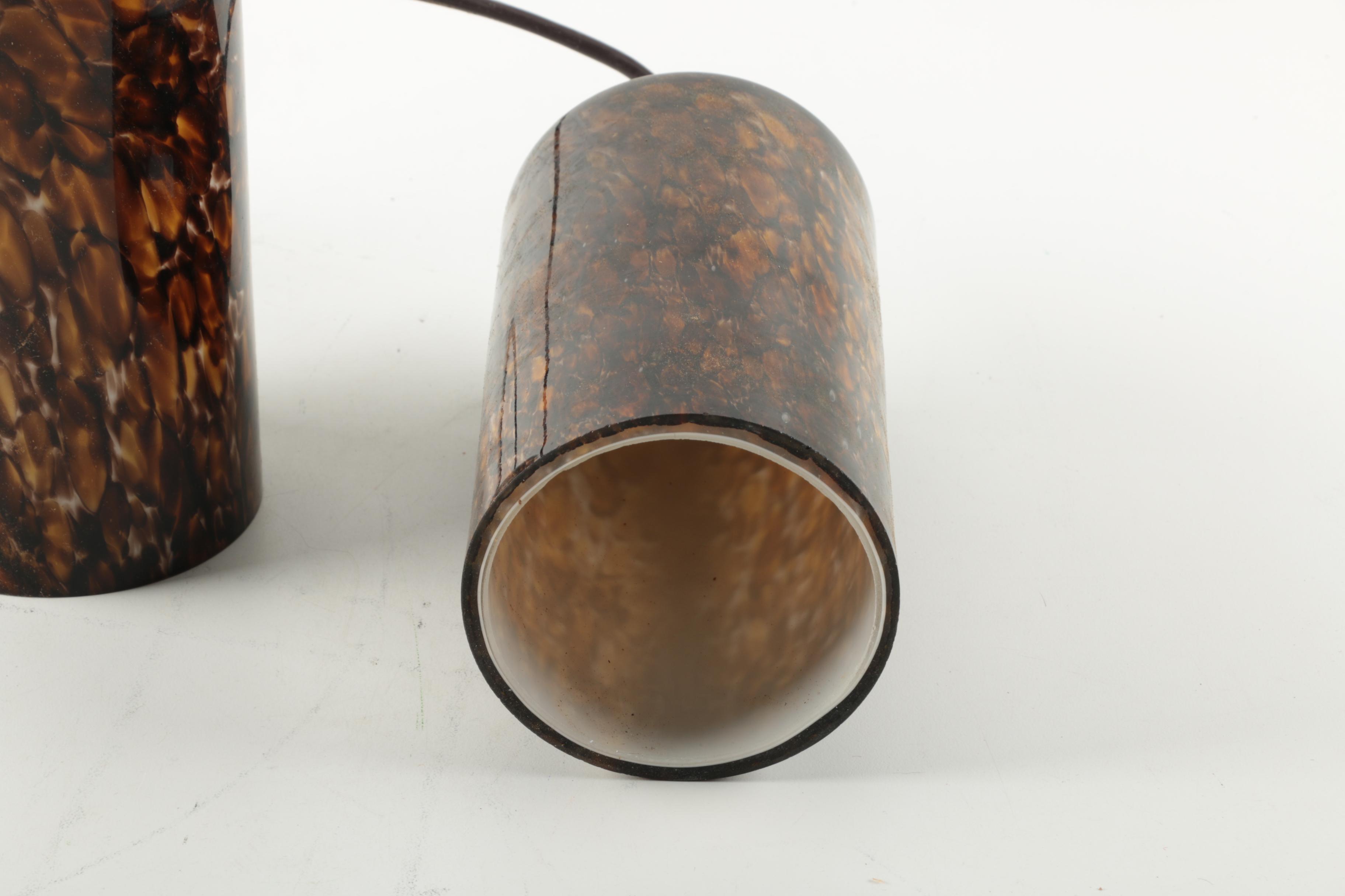 Mid-Century Brown Glass Cylindrical Pendant Lights